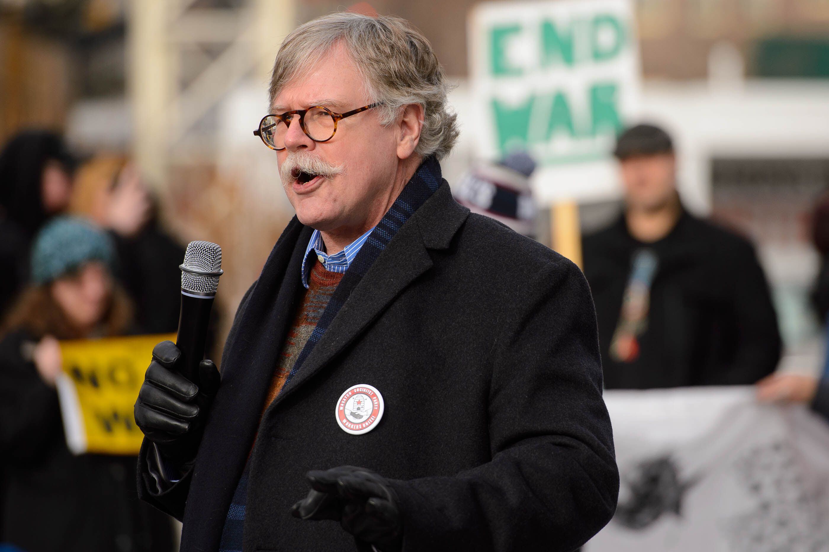 (Trent Nelson | The Salt Lake Tribune) BYU professor Charles Nuckolls speaks as people gather in front of the Federal Building in Salt Lake City on Saturday, Jan. 4, 2020 to protest the escalation of tensions with Iran.