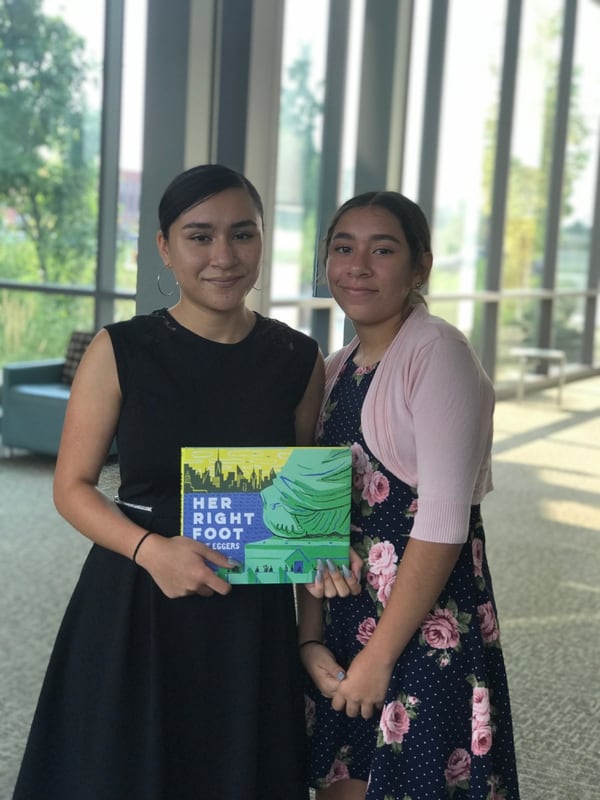 (Connor Richards | The Salt Lake Tribune) Ximena and Paulina Hernandez, 16 and 13, from Mexico, were among 21 immigrant youth who were naturalized as U.S. citizens Monday. They were each given a copy of 