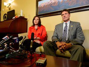 Trent Nelson  |  The Salt Lake Tribune
Utah Speaker Becky Lockhart and Rep. James Dunnigan speak about Attorney General John Swallow's resignation, Thursday November 21, 2013 in Salt Lake City.