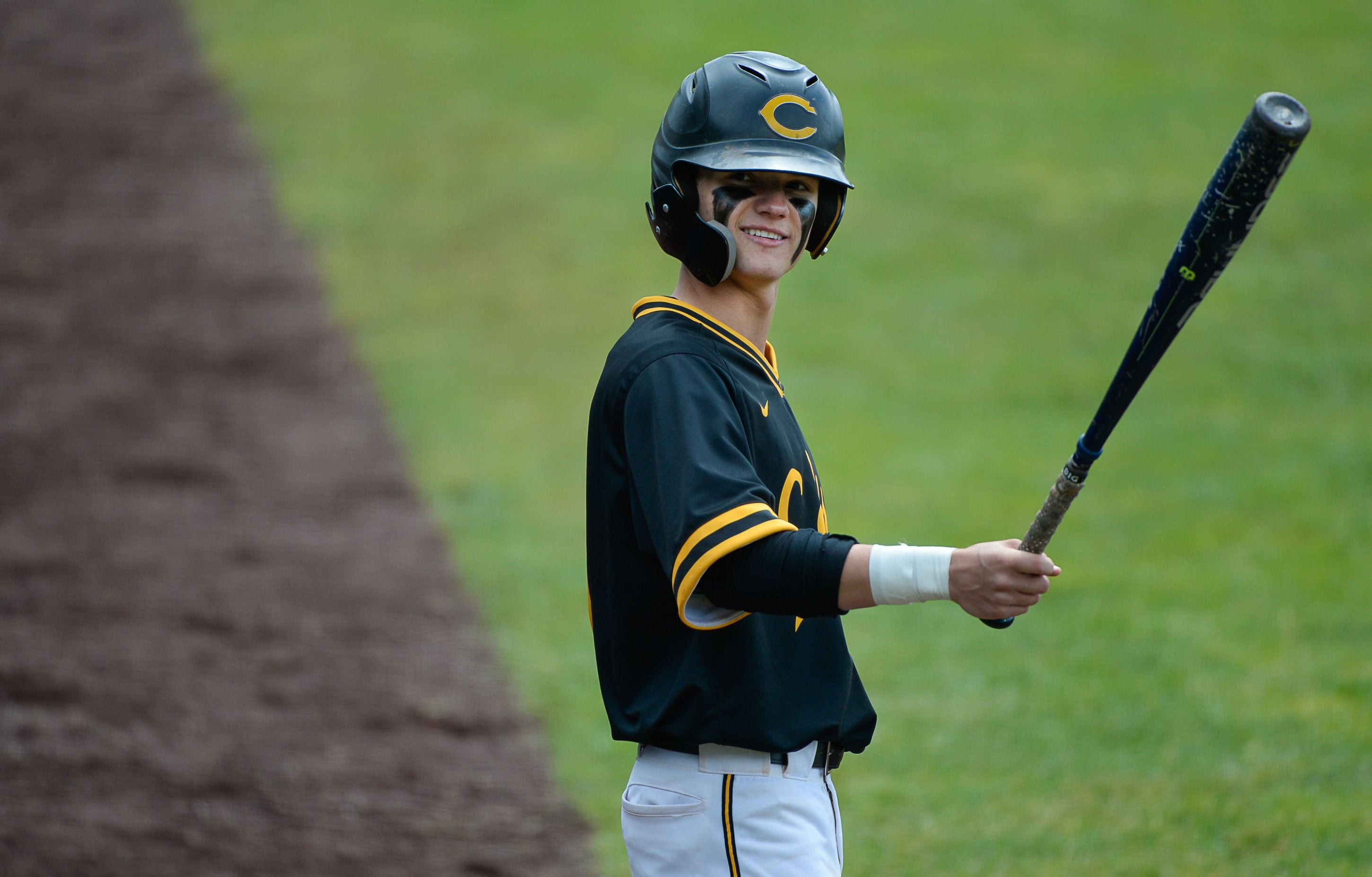 (Francisco Kjolseth | The Salt Lake Tribune) Cottonwood's Cade Perkins knowledges the fans during the game against Timpanogos during the 5A baseball championship game at UCCU Stadium on the UVU campus in Orem, Friday, May 24, 2019.