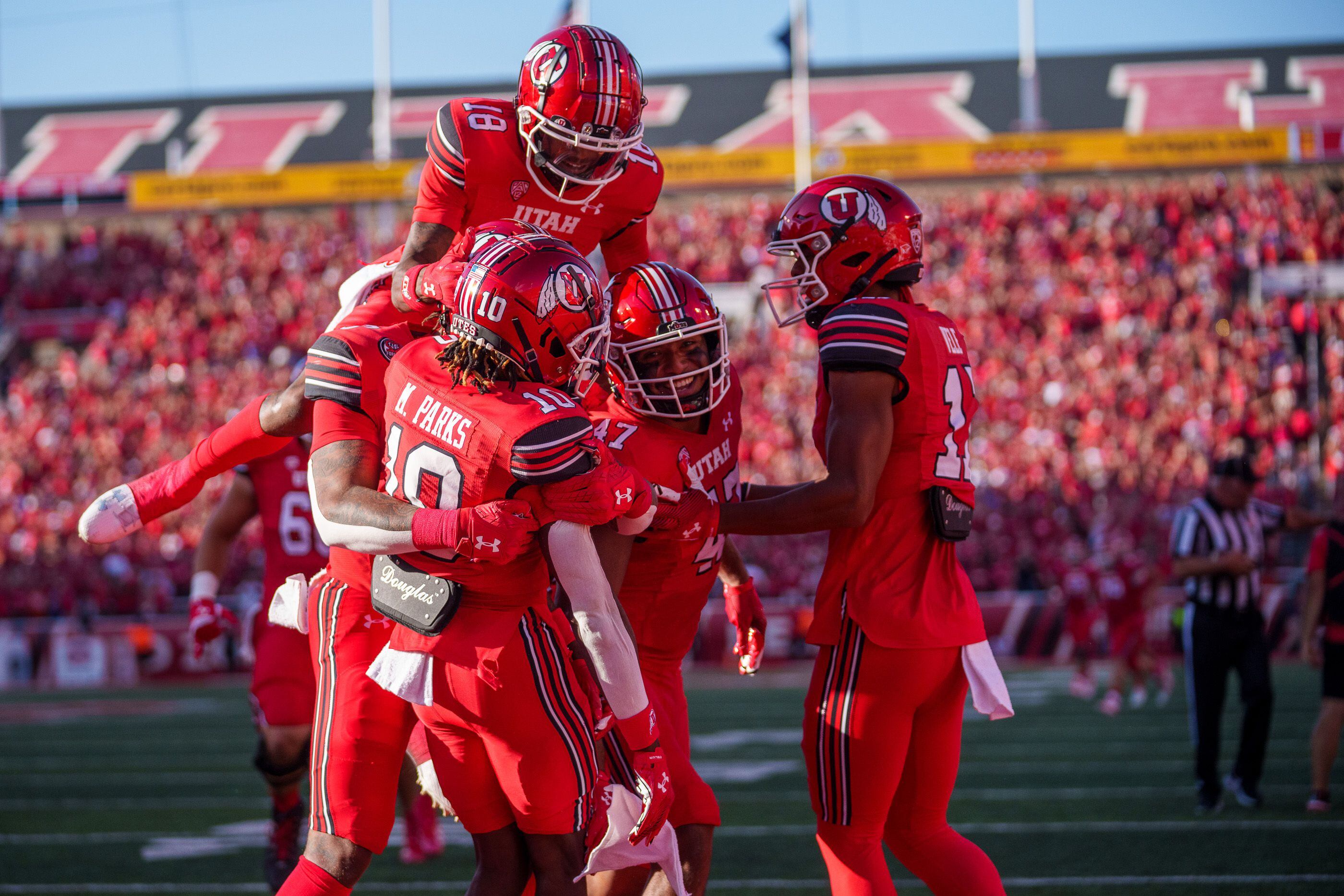 Utah wide receiver Money Parks (10) lines up out wide during an