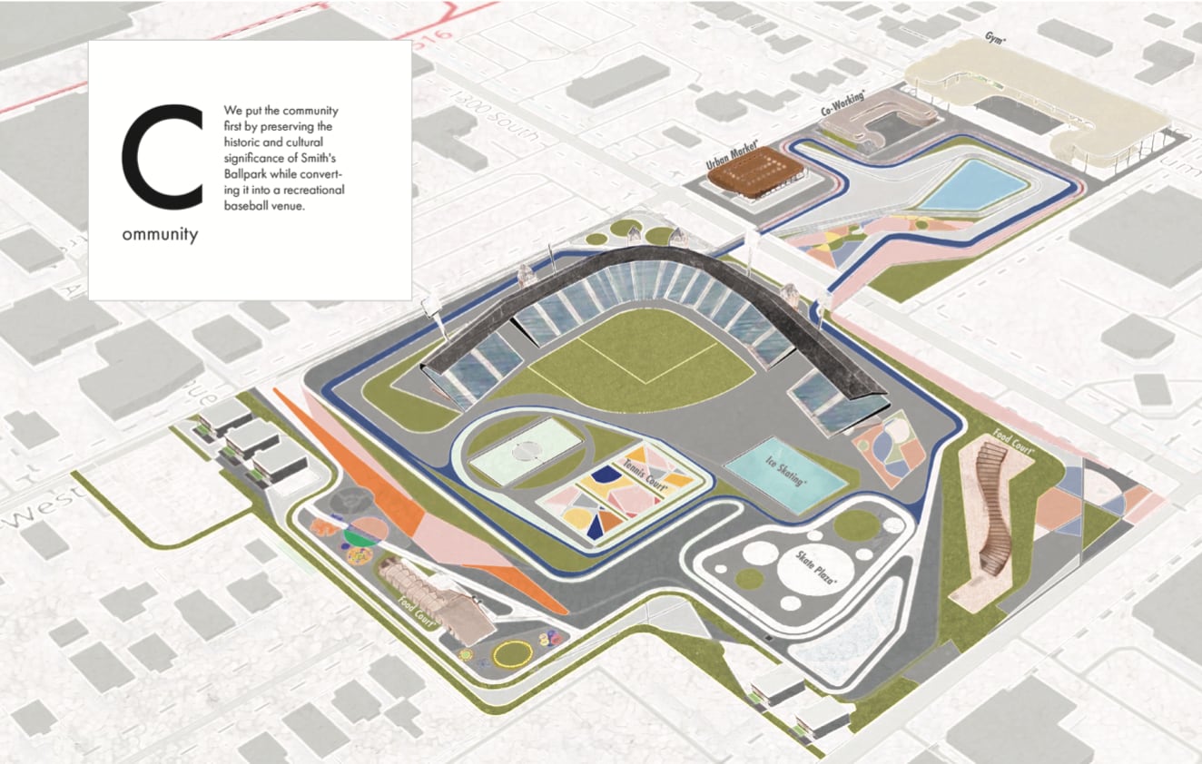 (Salt Lake City, Naren Anandh) A rendering of Ballpark+, a team of University of Utah students' submission to the Ballpark Next competition.