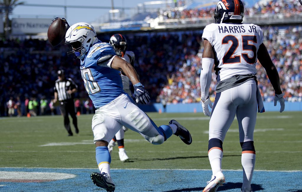 Los Angeles Chargers running back Austin Ekeler celebrates after a