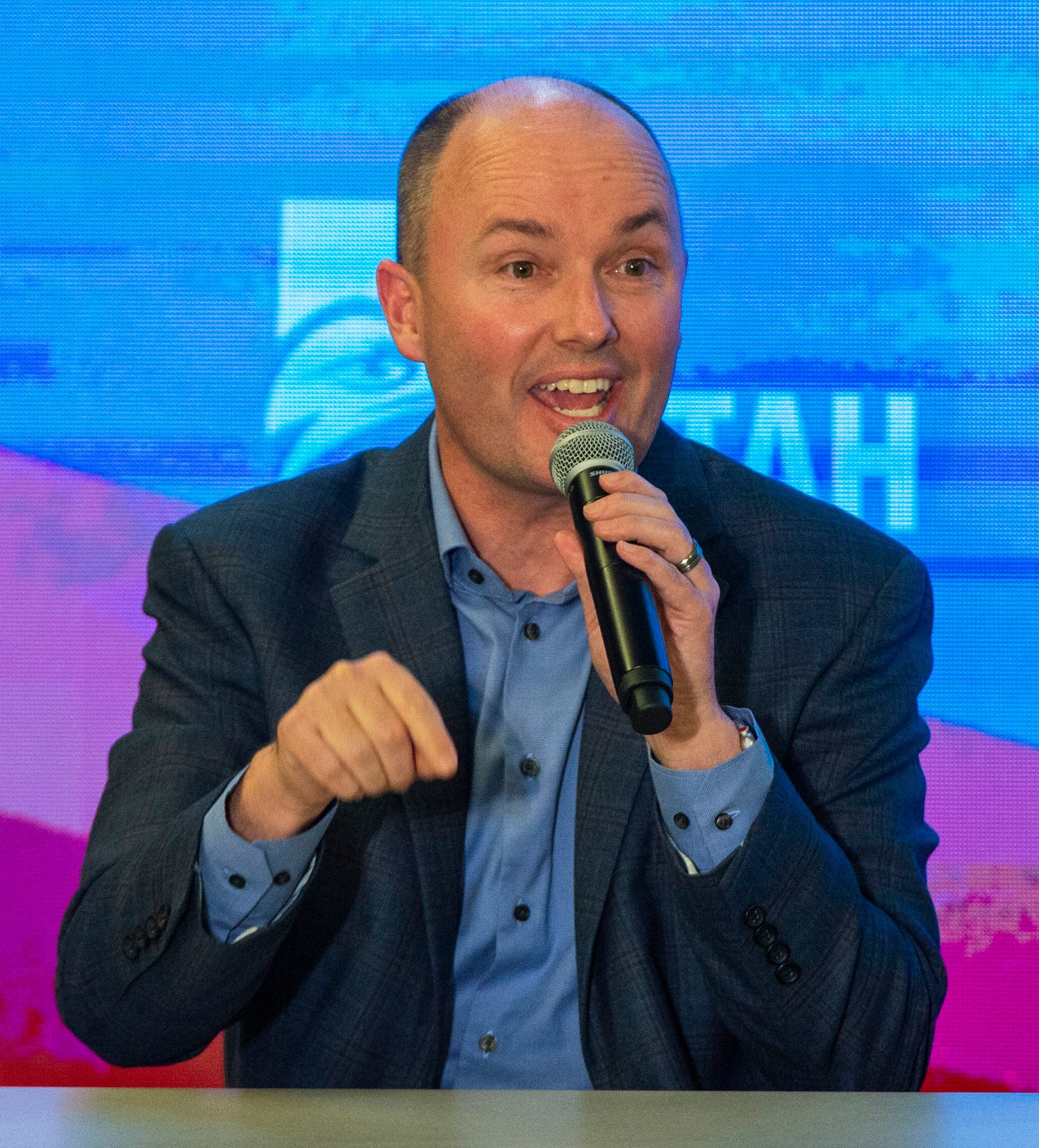 (Rick Egan | The Salt Lake Tribune) Spencer Cox answers a question during a Panel of Gubernatorial Candidates, at the annual Utah Eagle Forum Convention, in Sandy, Saturday, Jan. 11, 2020.