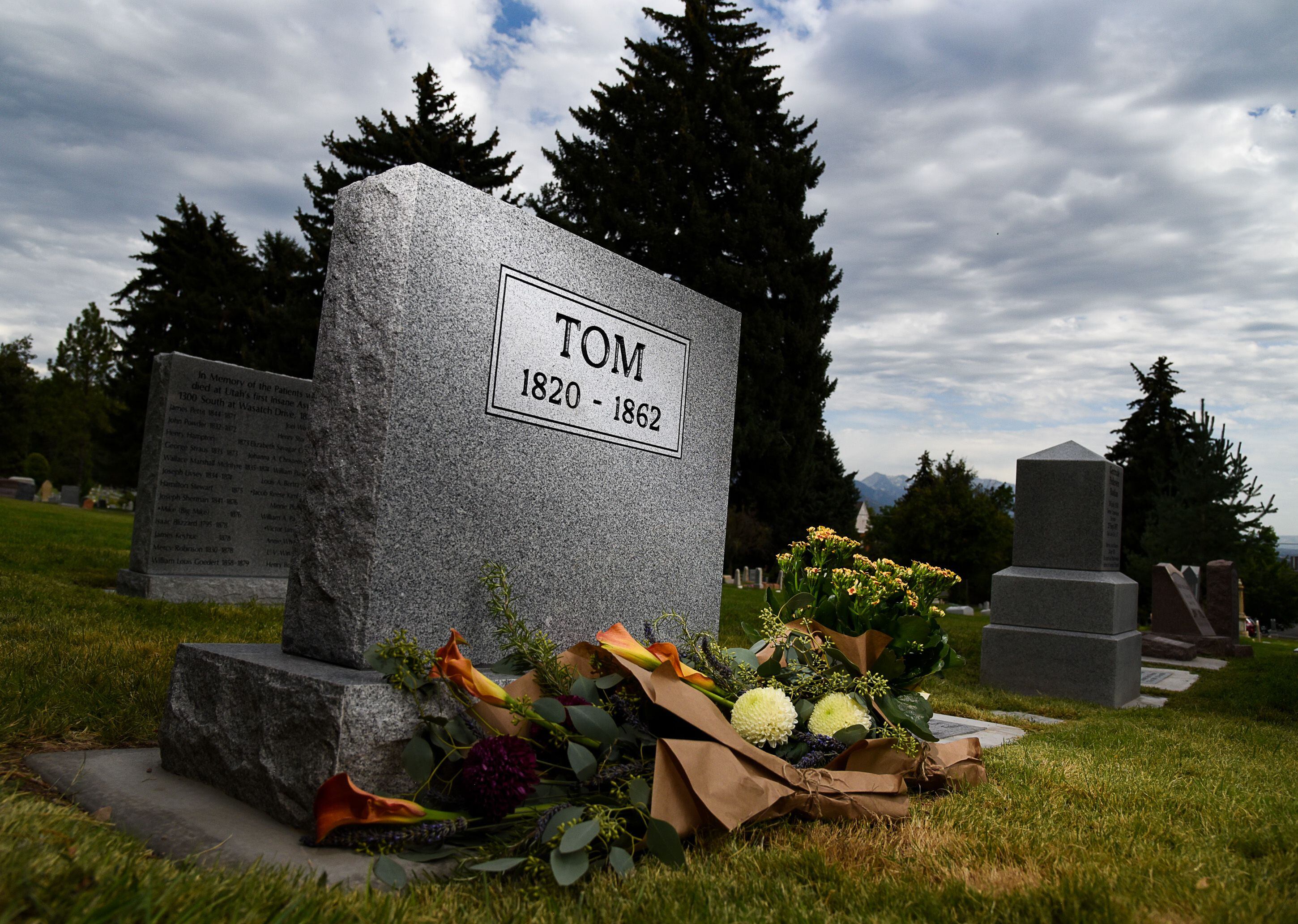 (Francisco Kjolseth | The Salt Lake Tribune) In conjunction with the 400th anniversary of the arrival of African slaves in the United States, Salt Lake City dedicated the first grave marker for Tom, an enslaved Black pioneer who was buried in the Salt Lake City Cemetery in 1862. The placement and dedication of the marker on Thursday, Aug. 22, 2019, is the result of research initially conducted by Mark Smith, the former sexton of the Cemetery.