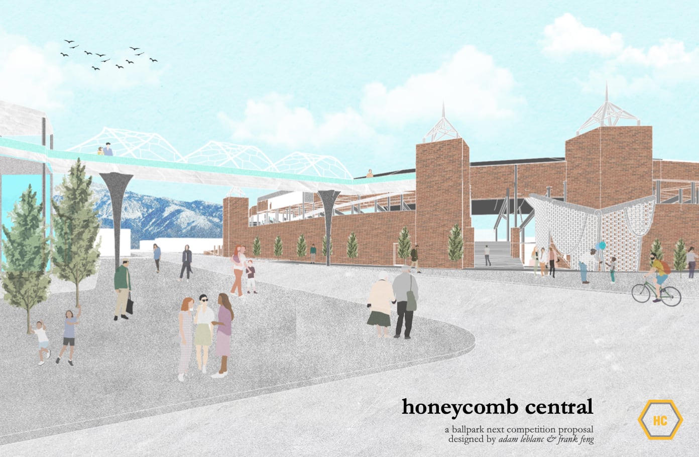 (Salt Lake City, Adam LeBlanc and Frank Feng) A rendering of Honeycomb Central, Adam LeBlanc and Frank Feng's submission to the Ballpark Next competition.