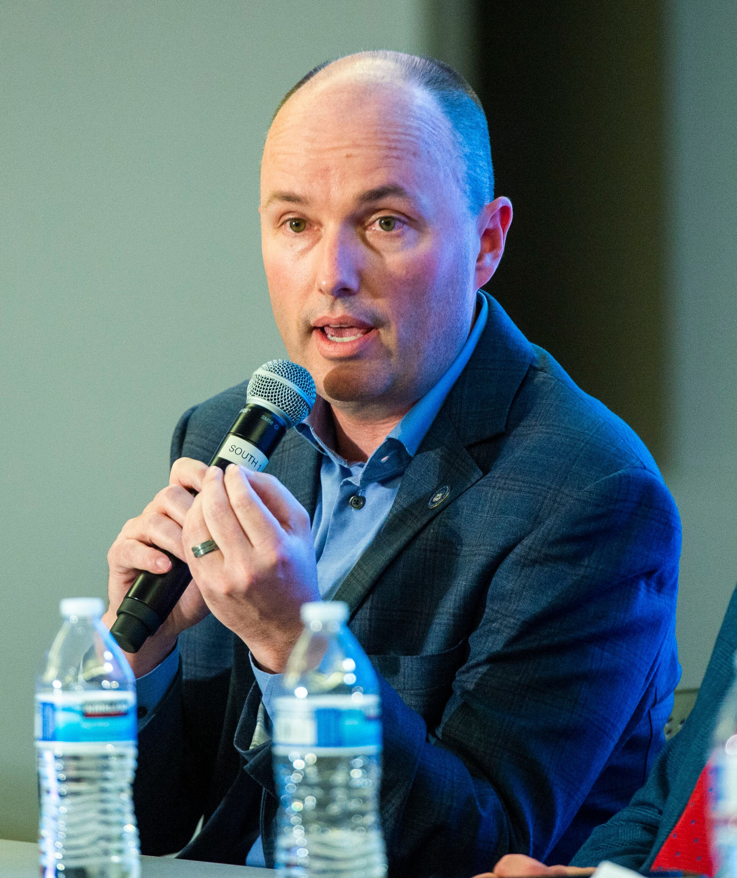 (Rick Egan | The Salt Lake Tribune) Spencer Cox answers a question during a Panel of Gubernatorial Candidates, at the annual Utah Eagle Forum Convention, in Sandy, Saturday, Jan. 11, 2020.