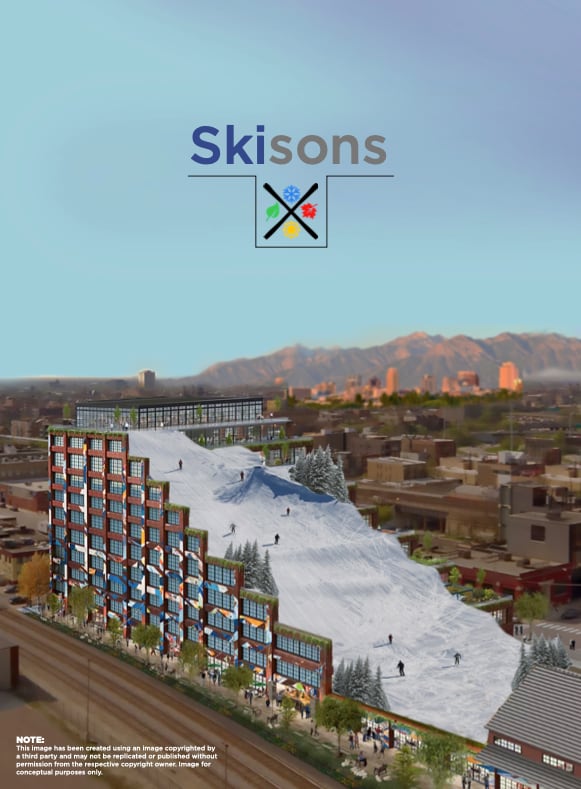 (Salt Lake City, Bryce Hinckley) A mockup of Skisons, Bryce Hinckley's submission to the Ballpark Next competition.