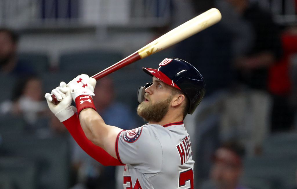 Washington Nationals right fielder Bryce Harper homers in the first