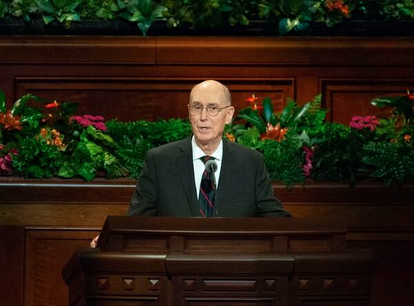 President Henry B. Eyring, second counselor in the governing First Presidency, speaks during the 188th Semiannual General Conference of the Church of Jesus Christ of Latter-day Saints on Oct. 7, 2018, in Salt Lake City.