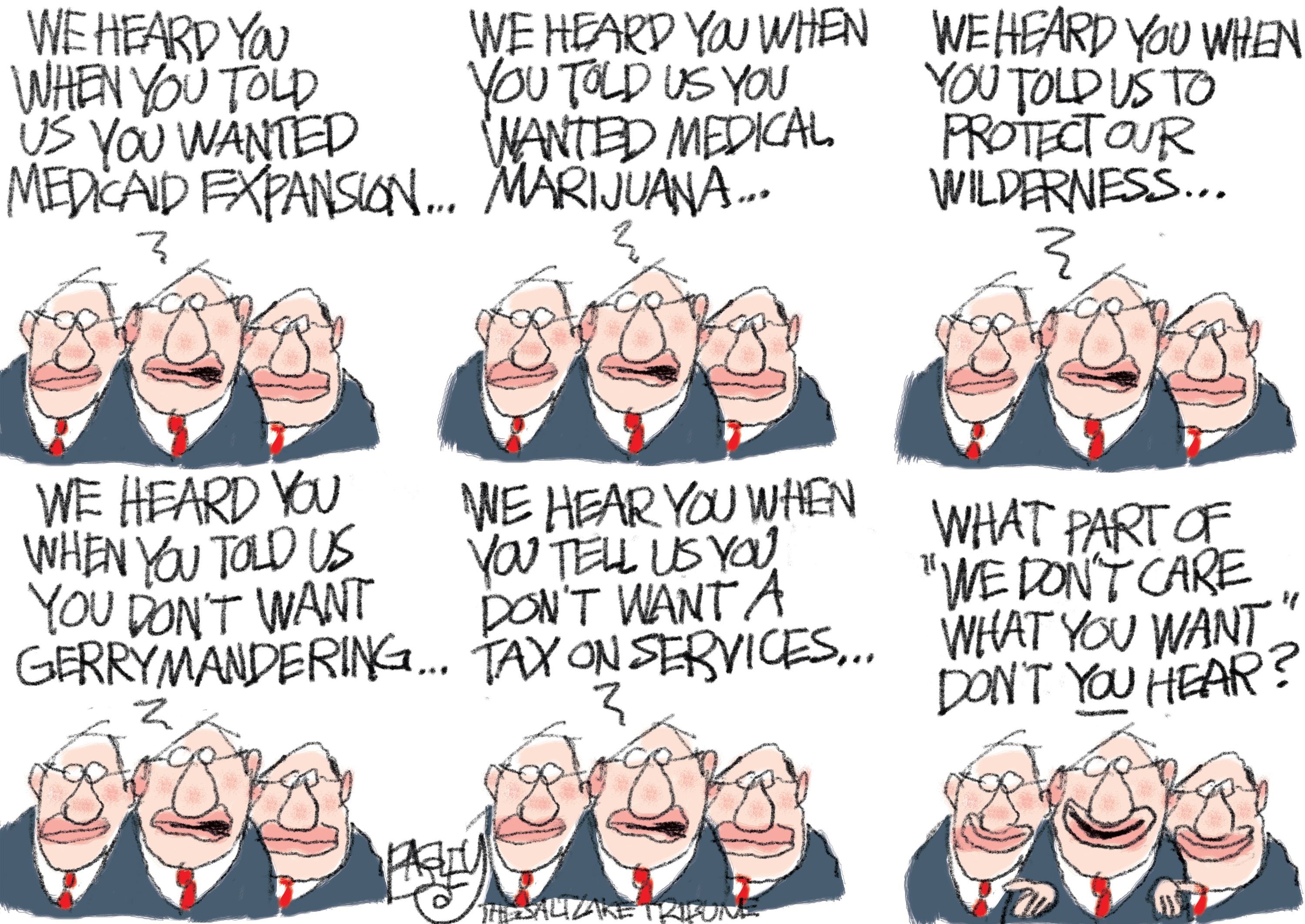 (Pat Bagley | The Salt Lake Tribune) This cartoon, titled "Hearing Test," appears in The Salt Lake Tribune on Thursday, Dec. 12, 2019.