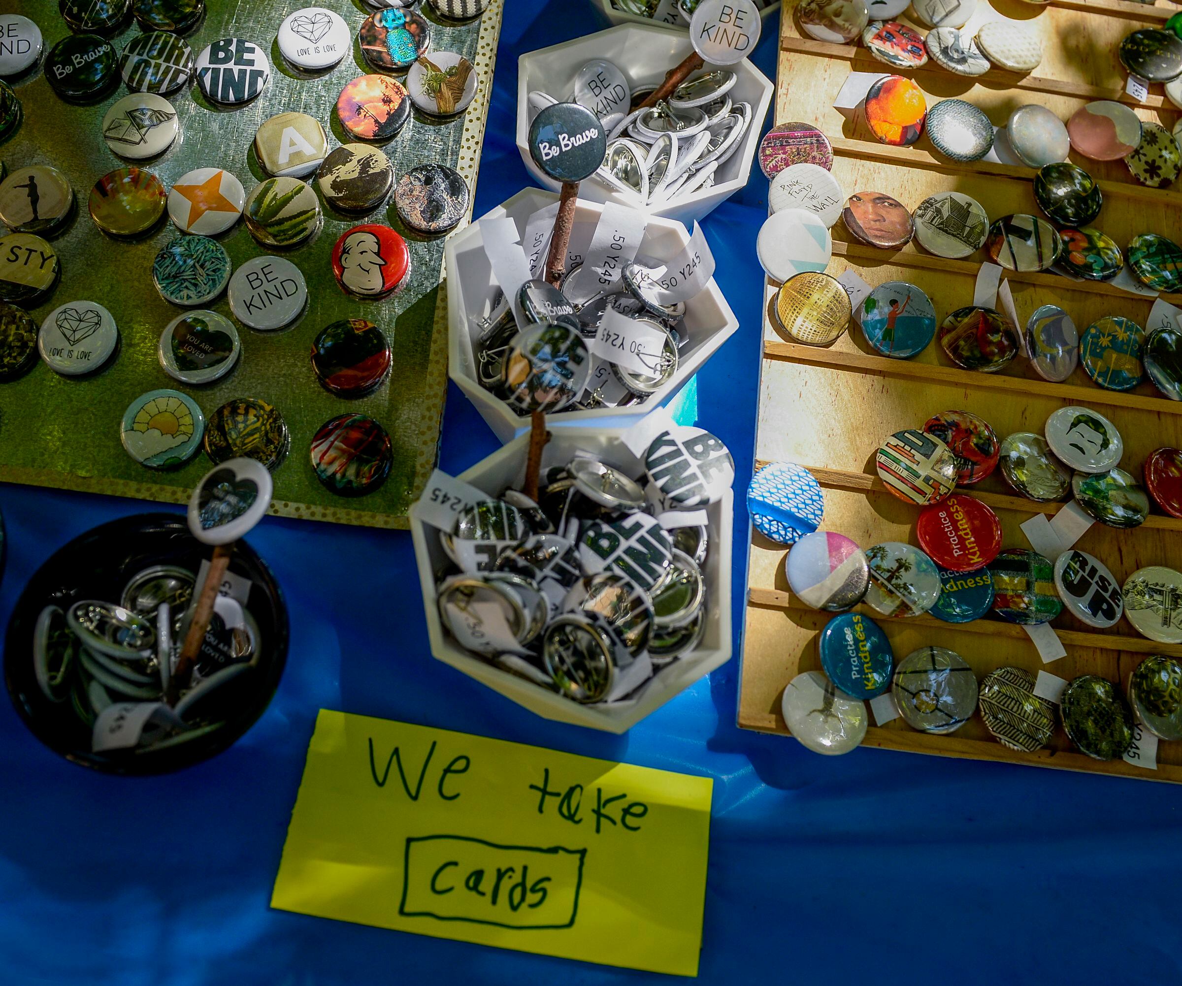 (Leah Hogsten | The Salt Lake Tribune) l-r Brothers Simon Lewis, 9, and Elliot Lewis, 7, sell art buttons at their Button Up booth at the Craft Lake City DIY Festival Kid Row, where children 14 and under make and sell their products. Craft Lake CityÕs DIY Festival is UtahÕs largest local, three day arts festival with over 300 artisans, DIY engineers, vintage vendors and craft food creators.