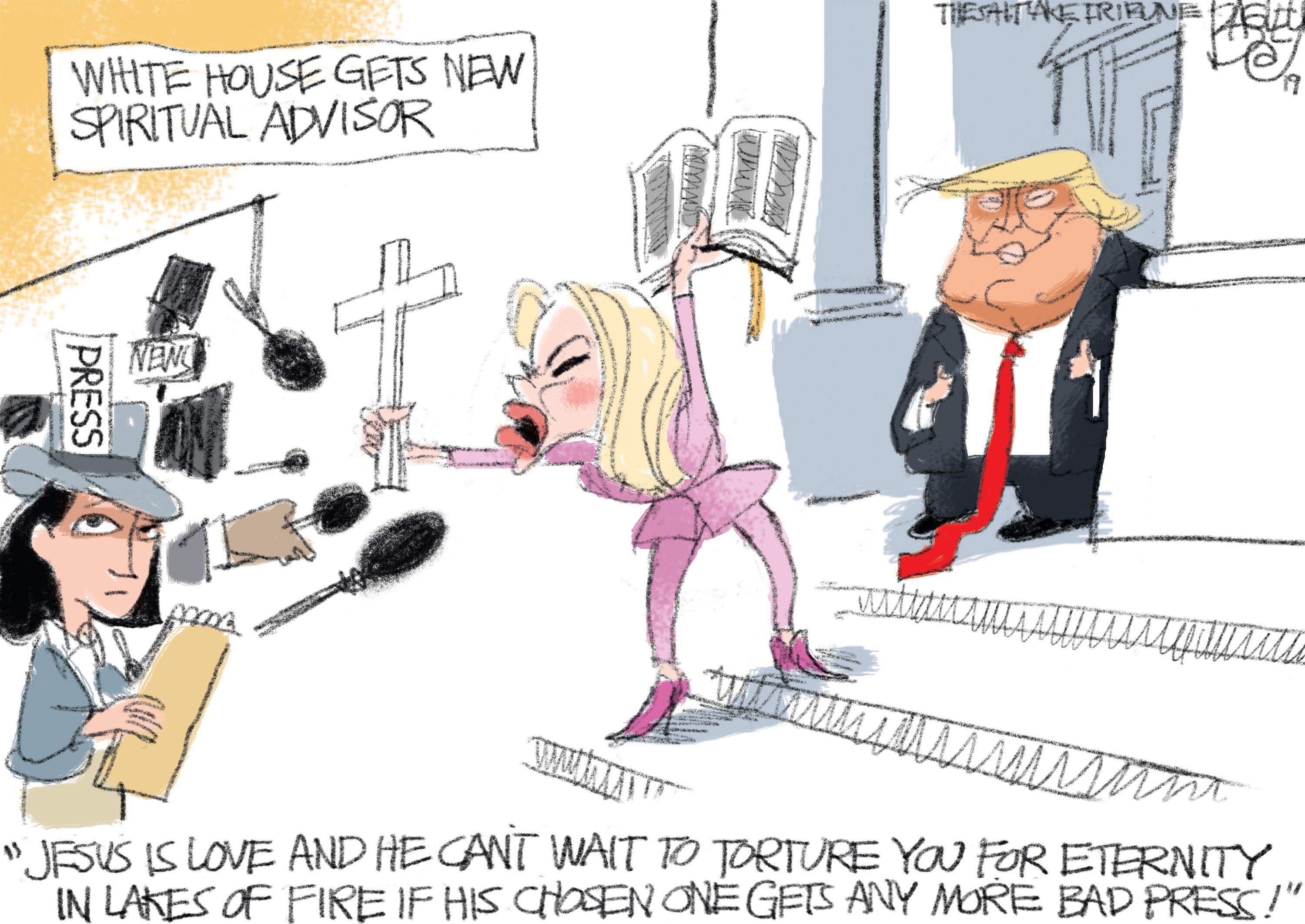 (Pat Bagley | The Salt Lake Tribune) This cartoon, titled "Grifting for God," appears in The Salt Lake Tribune on Tuesday, Nov. 12, 2019.