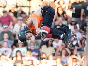 (Francisco Kjolseth | The Salt Lake Tribune) Professional skater Lizzie Armanto puts on a show during the “Legends Demo” as part of Tony Hawk’s Vert Alert, a big-air skateboarding competition at the Utah Sate Fairpark on Friday, Aug. 26, 2022. Women's vert skateboarding hasn't been a part of X Games for 13 years, but it will be back this summer, and Tony Hawk's Vert Alert, scheduled for June 22-23 at the Delta Center, will be the the qualifier.