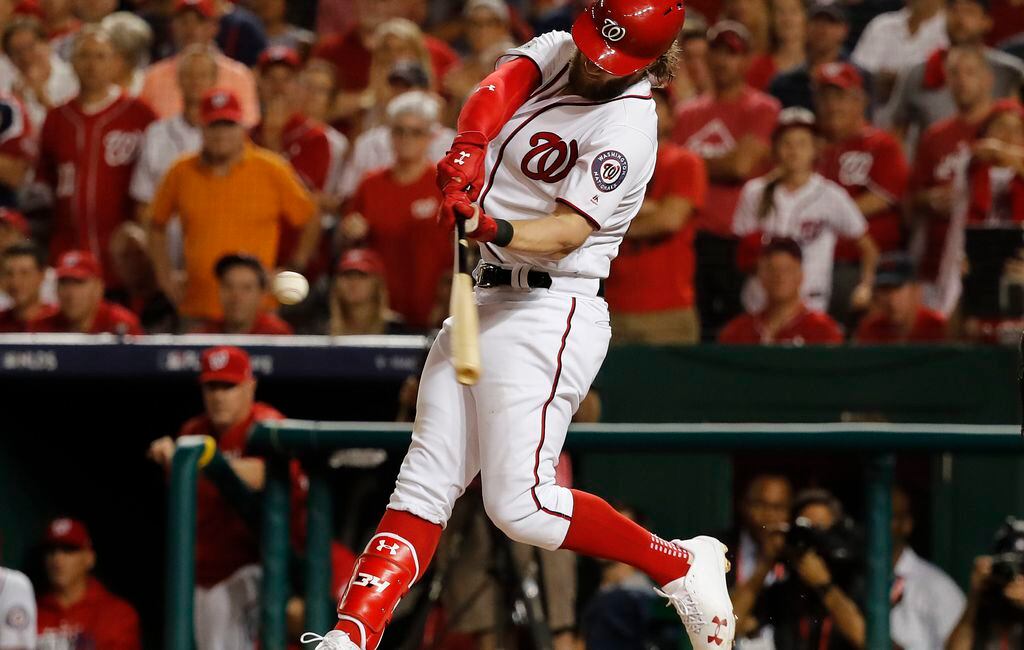 National League's Bryce Harper of the Washington Nationals takes