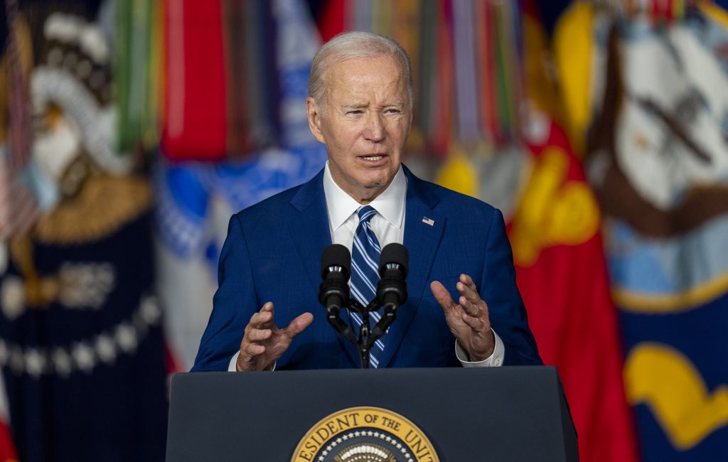 (Rick Egan | The Salt Lake Tribune) President Joe Biden gives remarks on the anniversary of the PACT Act at the George E. Wahlen Department of Veterans Affairs Medical Center, on Thursday, Aug. 10, 2023.