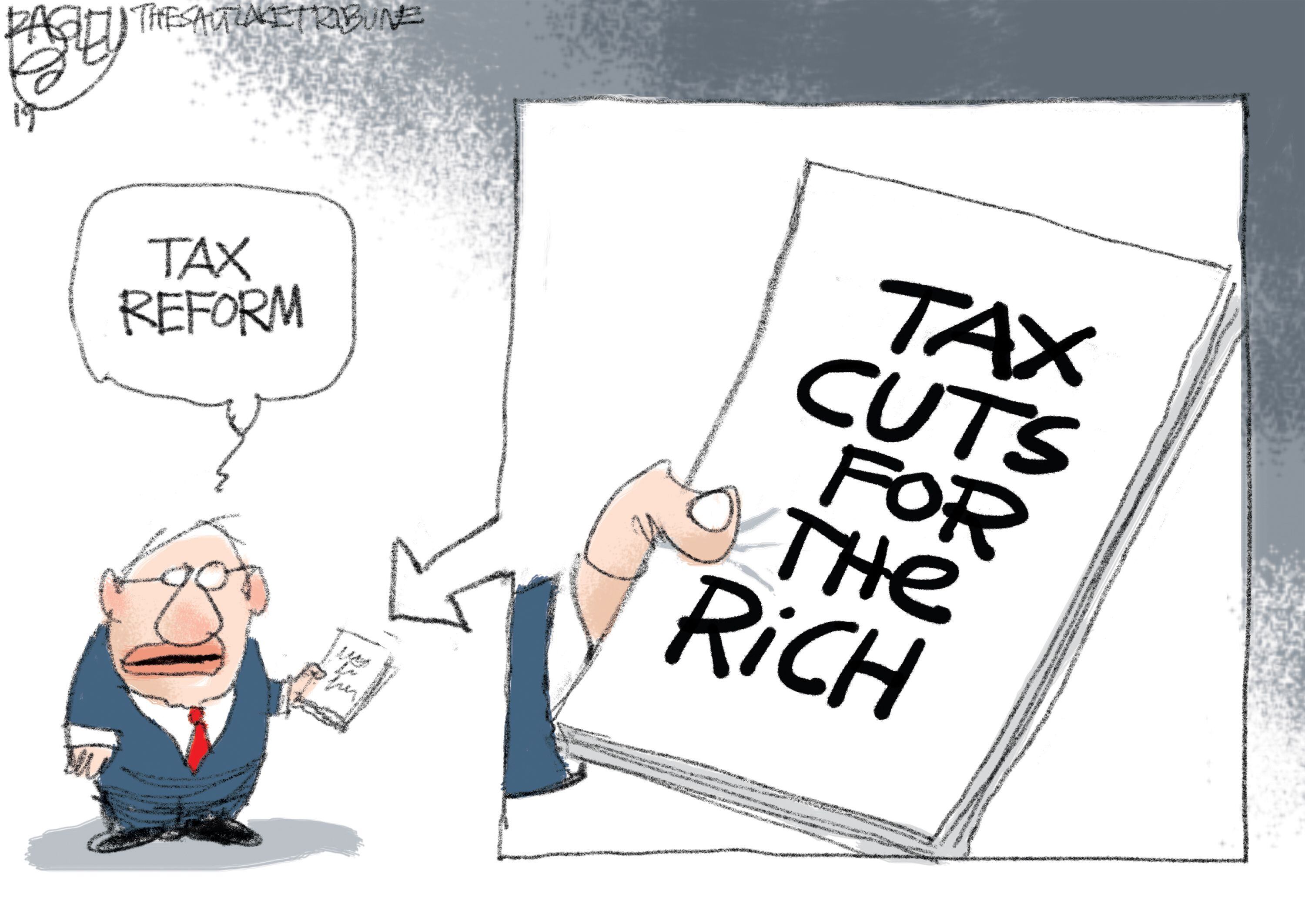 (Pat Bagley | The Salt Lake Tribune) This cartoon, titled “Tax Talking Point,” appears in The Salt Lake Tribune on Friday, Nov. 22, 2019.