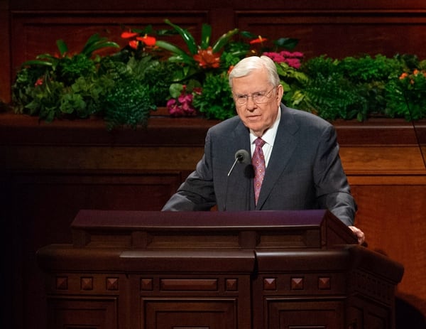 (Keith Johnson | Special to The Tribune) Mr. Russell Ballard, Acting President of the Quorum of the Twelve Apostles, speaks during the 188th Semiannual General Conference of the Church of Jesus Christ of Latter-day Saints on Oct. 7, 2018, in Salt Lake City.