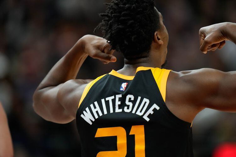 Hassan Whiteside Utah Jazz Game-Used #21 Gold Statement Edition Jersey vs.  New York Knicks on