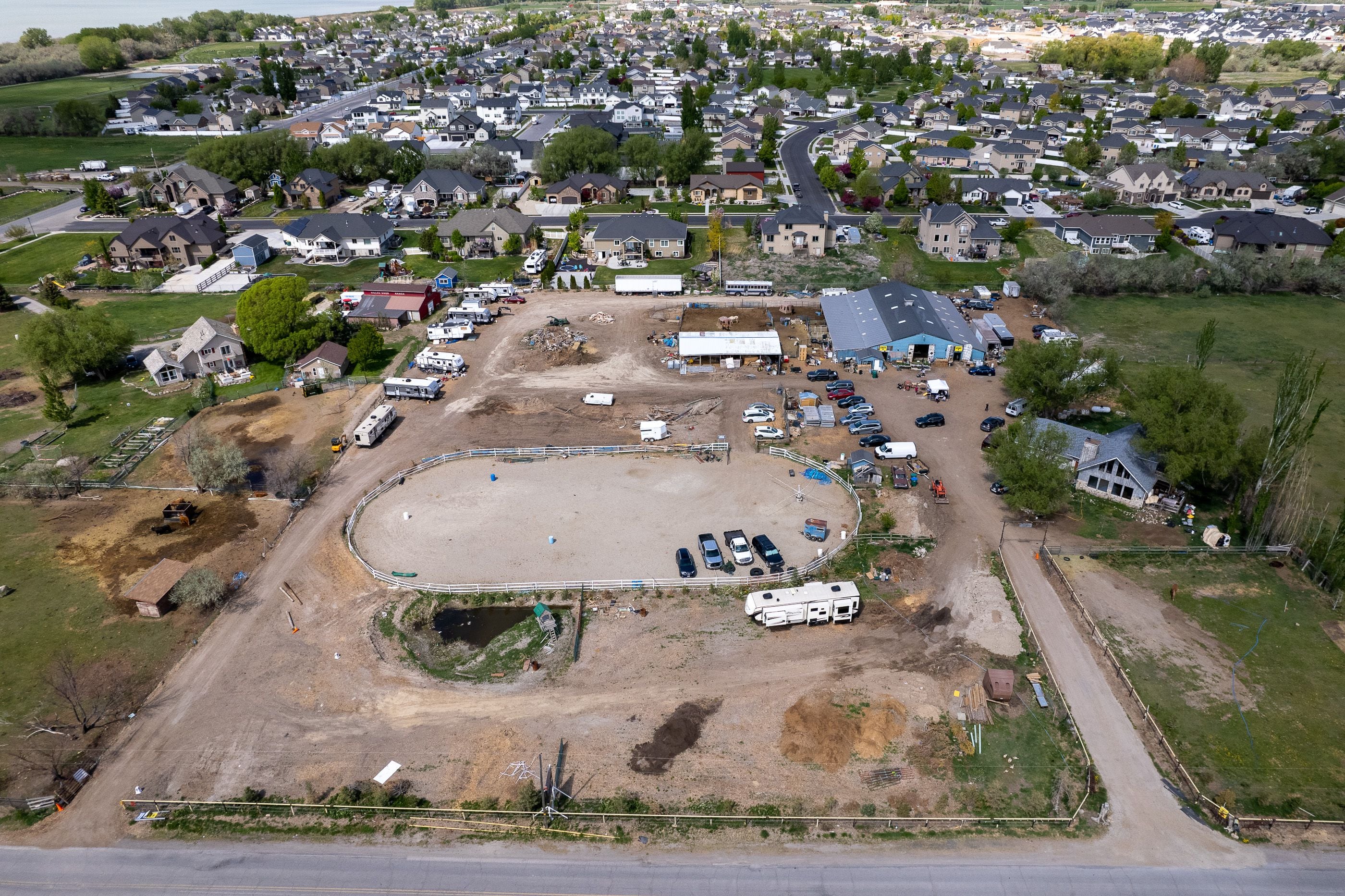 (Trent Nelson | The Salt Lake Tribune) The Lehi Farmers Market property in Utah County, and neighboring homes, on Saturday, May 13, 2023.