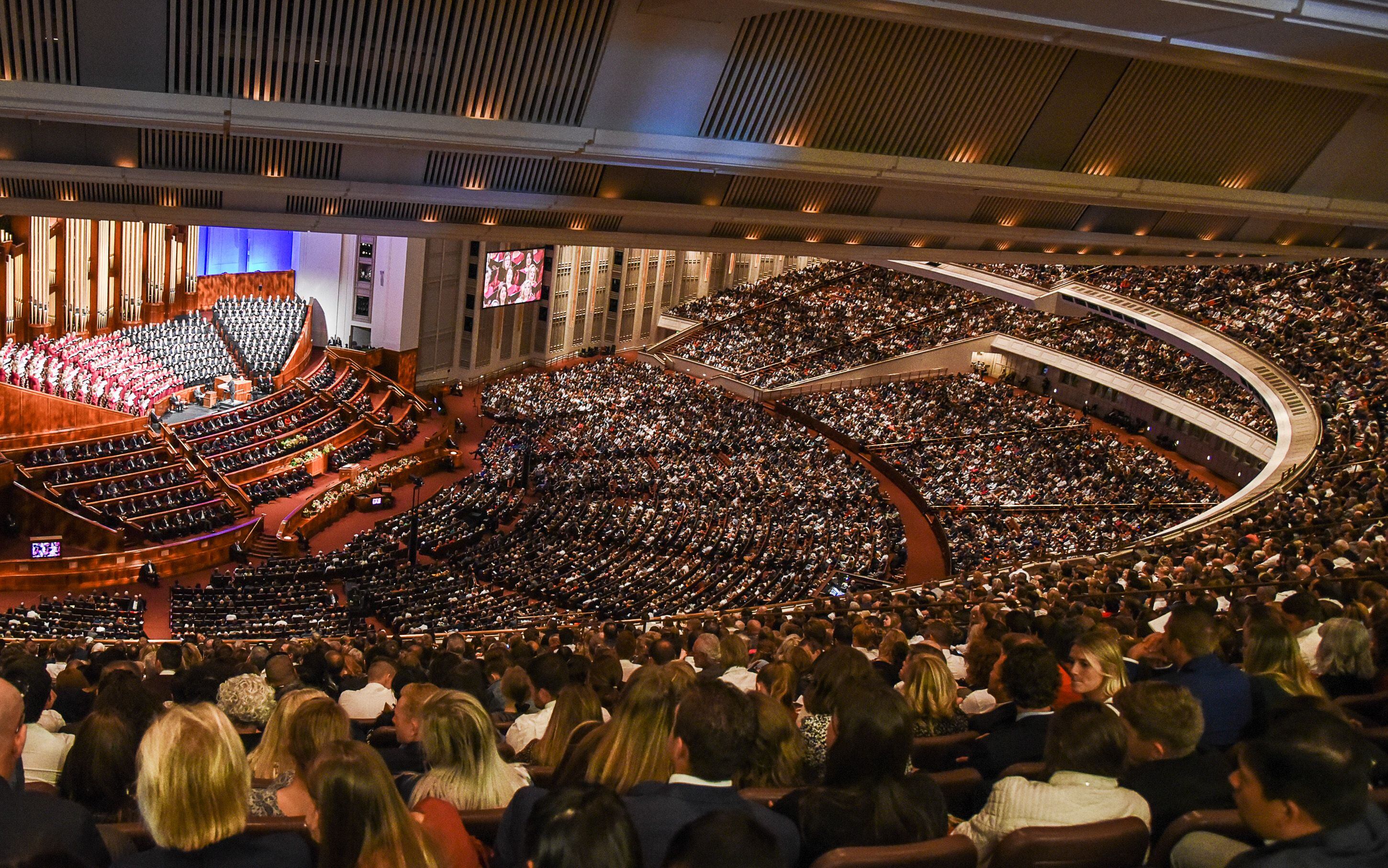 (Francisco Kjolseth | The Salt Lake Tribune) People listen during the Sunday morning session of the 189th twice-annual General Conference of The Church of Jesus Christ of Latter-day Saints at the Conference Center in Salt Lake City on Sunday, Oct. 6, 2019.