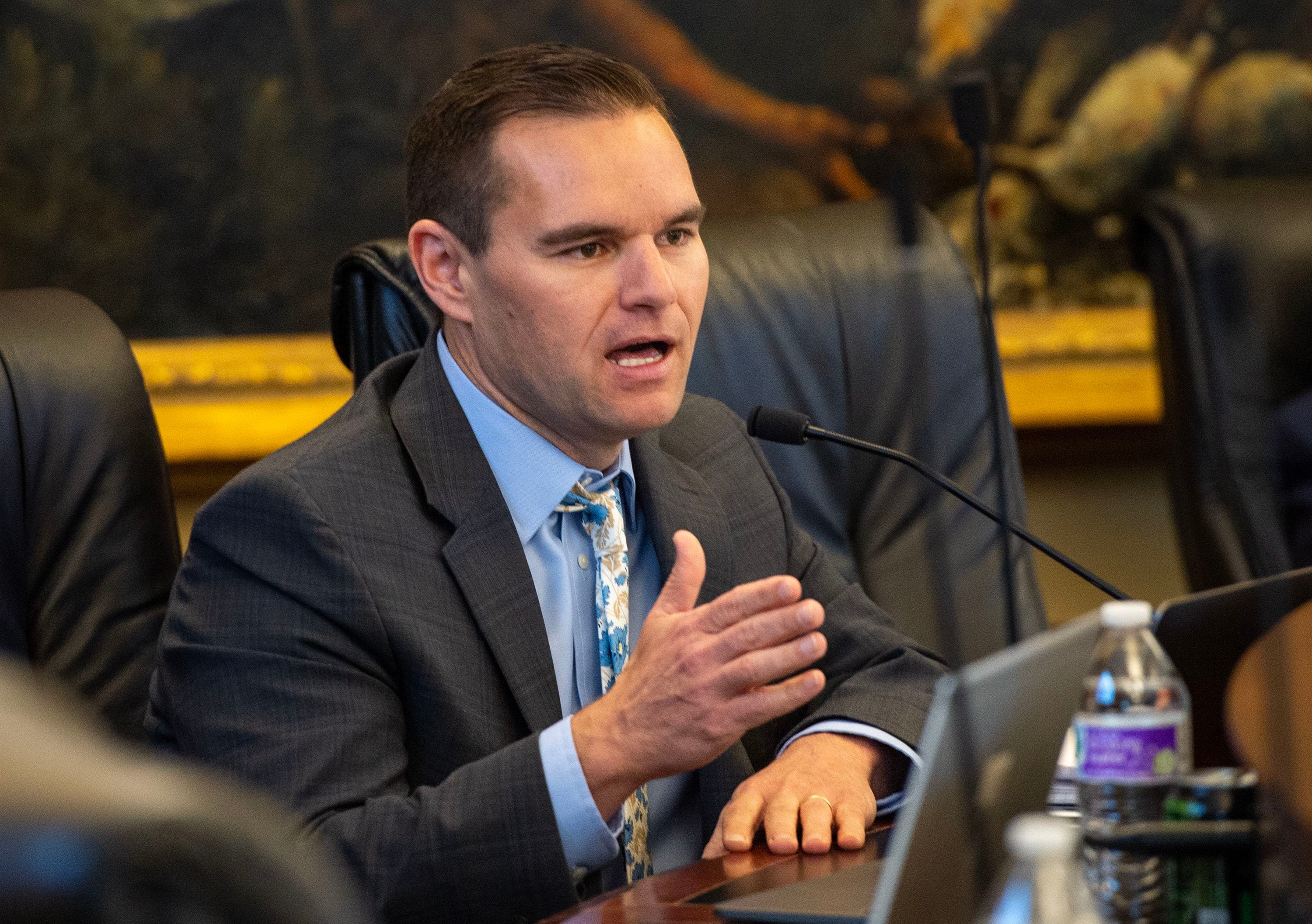 (Chris Samuels | The Salt Lake Tribune) Utah Inland Port Authority executive director Ben Hart gives a presentation during an authority board meeting at the State Capitol, Thursday, May 11, 2023.