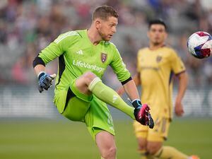 Real Salt Lake goalkeeper Zac MacMath, shown during a game at Colorado last month, make one save in RSL's scoreless draw with New York City FC on Saturday night in Sandy. (AP Photo/David Zalubowski)