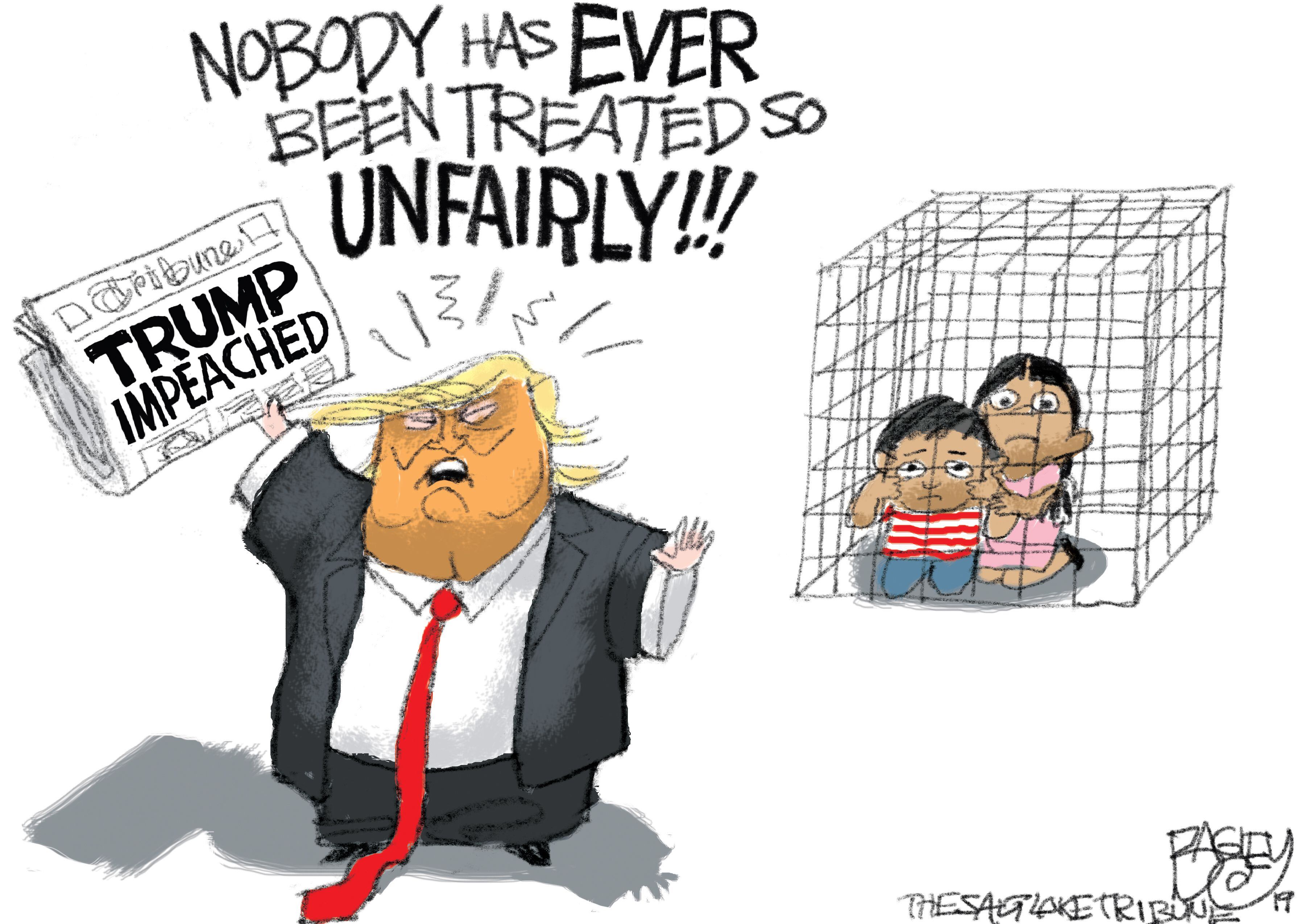 (Pat Bagley | The Salt Lake Tribune) This cartoon, titled “Impeachment Pout,” appears in The Salt Lake Tribune on Friday, Dec. 20, 2019.