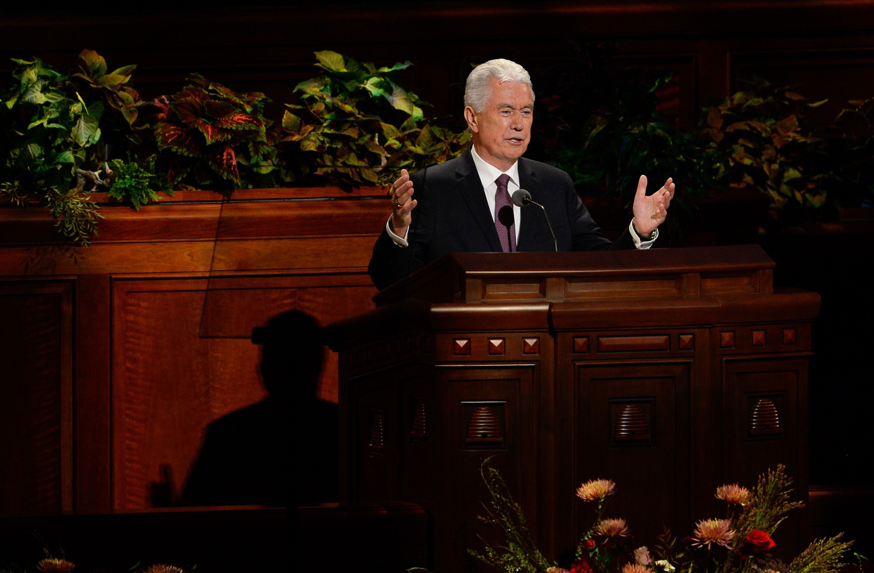 (Francisco Kjolseth | The Salt Lake Tribune) Elder Dieter F. Uchtdorf, of the Quorum of the Twelve Apostles speaks during the Sunday morning session of the 189th twice-annual General Conference of The Church of Jesus Christ of Latter-day Saints at the Conference Center in Salt Lake City on Sunday, Oct. 6, 2019.