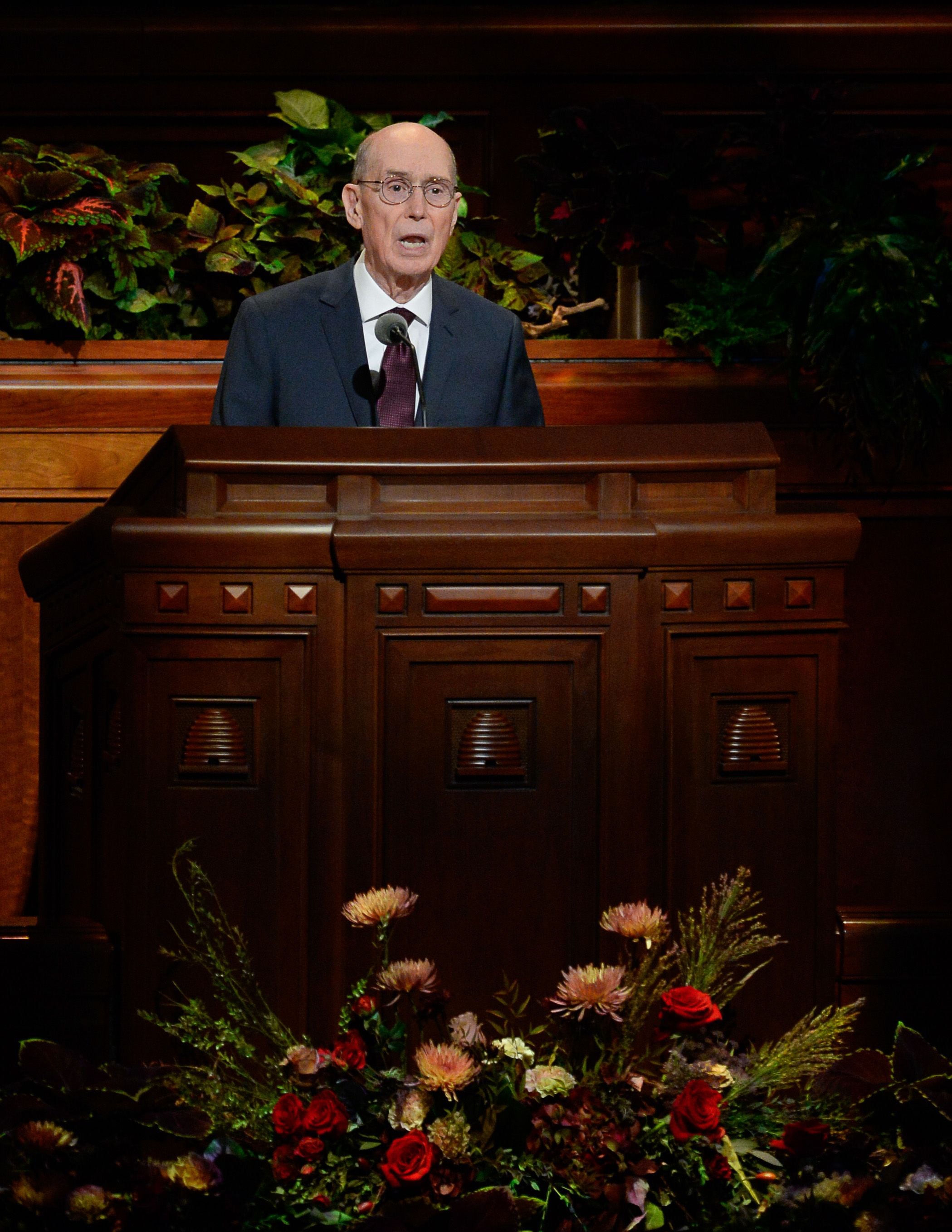 (Francisco Kjolseth | The Salt Lake Tribune) Henry B. Eyring, second counselor in the First Presidency speaks to those gathered for the Sunday afternoon session of the 189th twice-annual General Conference of The Church of Jesus Christ of Latter-day Saints at the Conference Center in Salt Lake City on Sunday, Oct. 6, 2019.