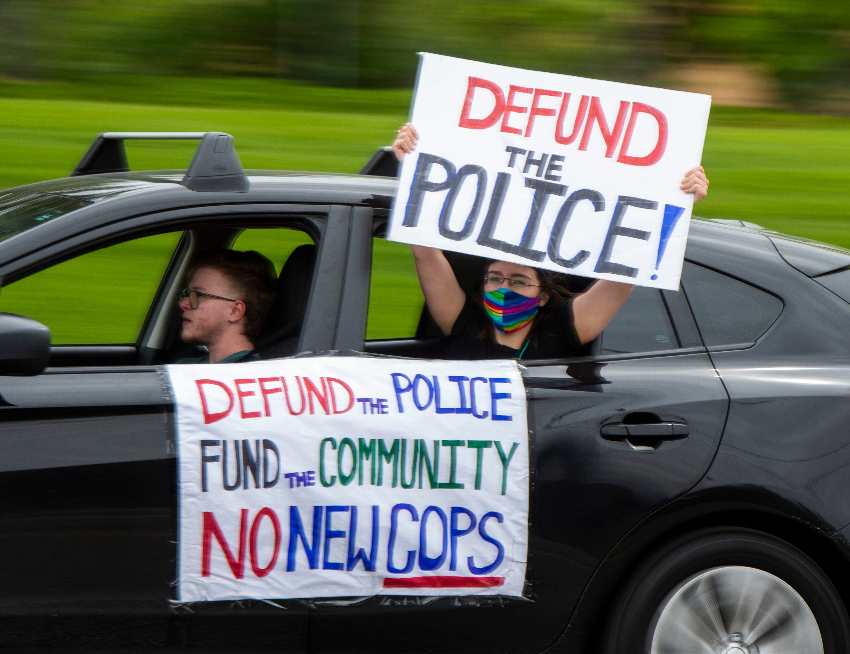 (Rick Egan | The Salt Lake Tribune) Protesters drive through campus at the University of Utah during a demonstration organized by U of U Students for a Democratic Society on Saturday, June 6, 2020.