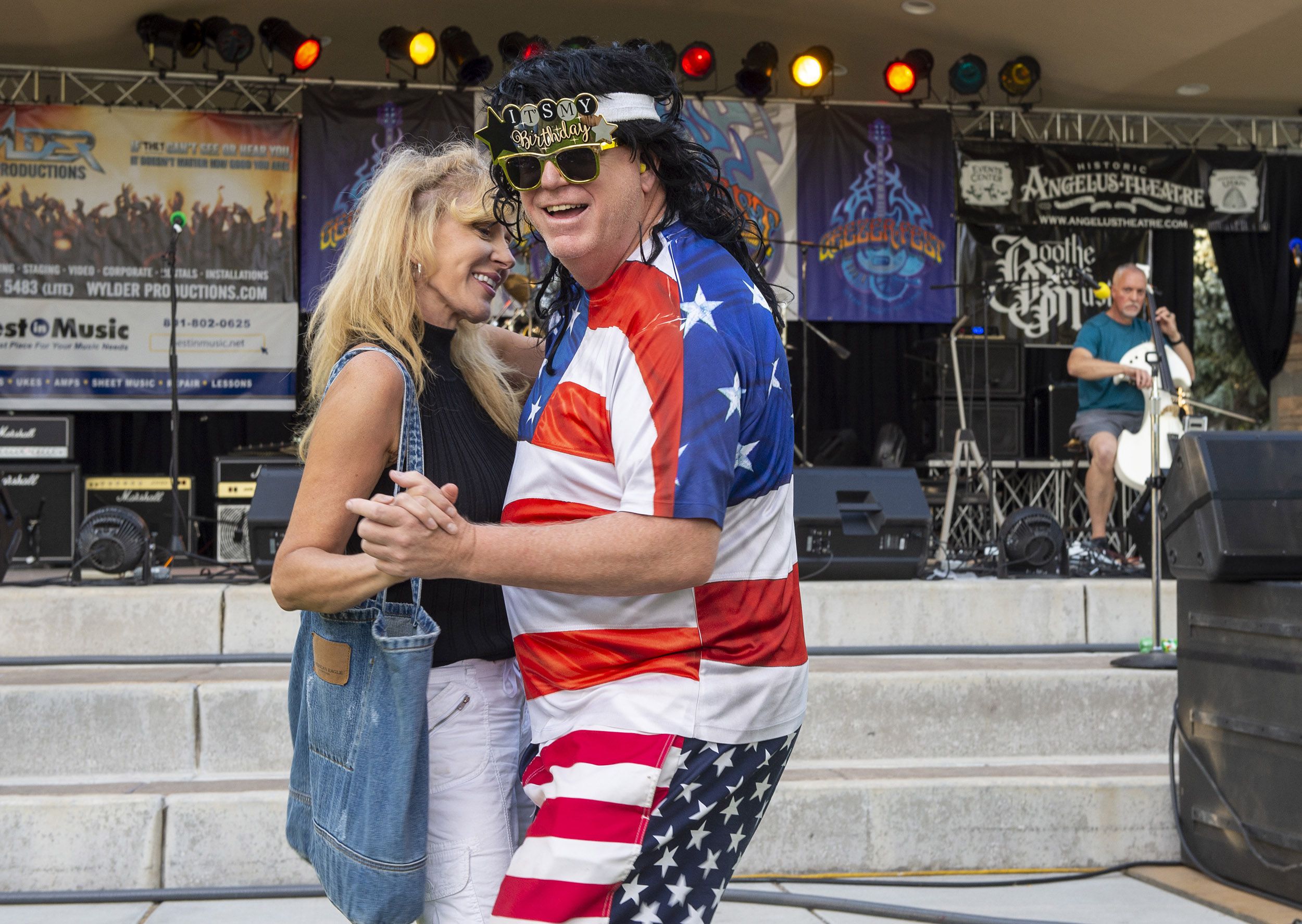 (Rick Egan | The Salt Lake Tribune) David Sheen dances with Marie to ÒHotel CaliforniaÓ on his 59th birthday, during the annual Geezerfest 2020, in Orem on Friday, Aug. 14, 2020.