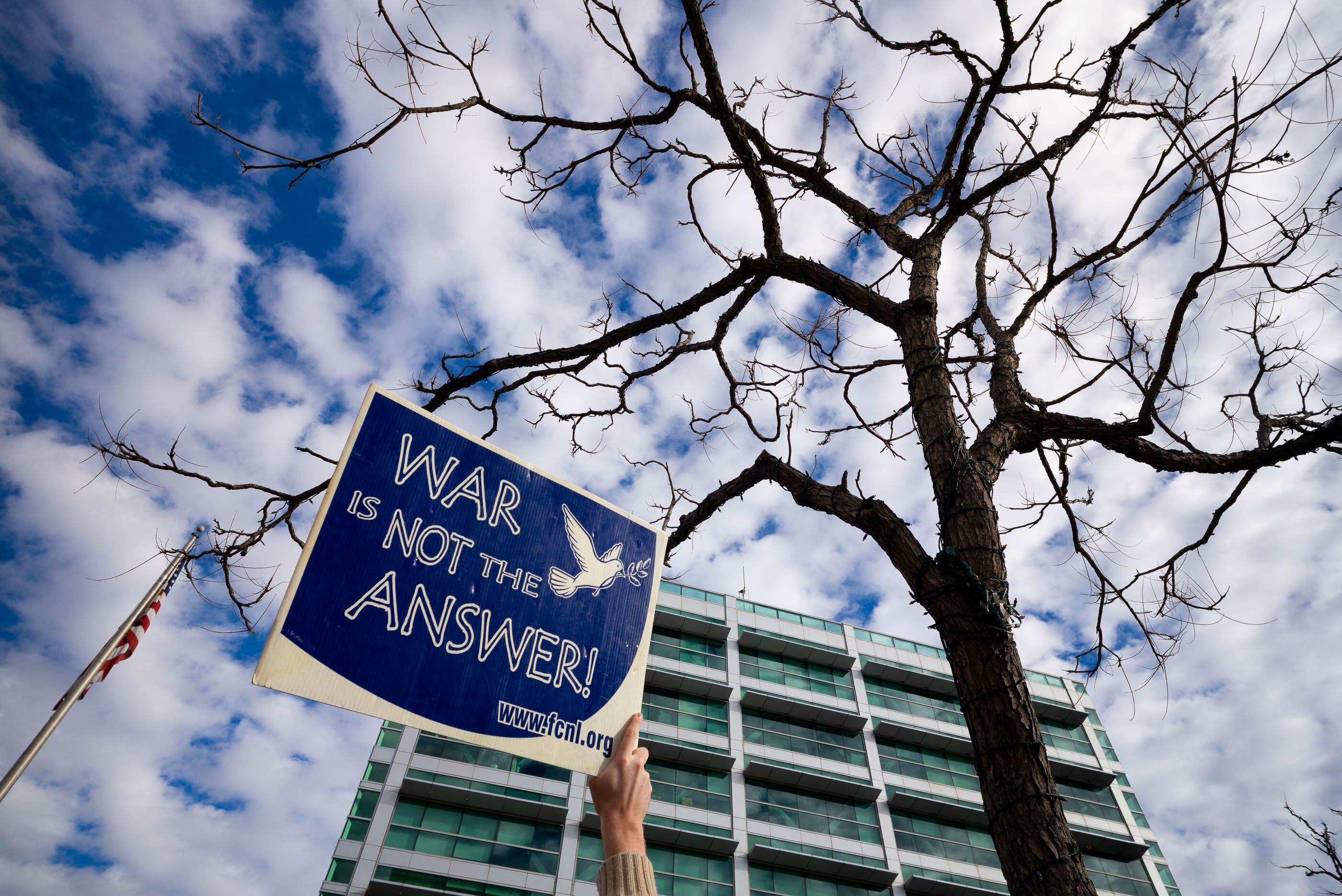 (Trent Nelson | The Salt Lake Tribune) People gather in front of the Federal Building in Salt Lake City on Saturday, Jan. 4, 2020 to protest the escalation of tensions with Iran.