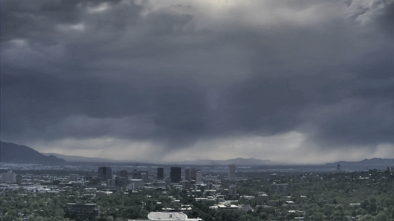 (MesoWest/University of Utah Department of Atmospheric Sciences) A webcam shows a time-lapse of a dust storm passing through the Salt Lake Valley Wednesday, May 17, 2023.
