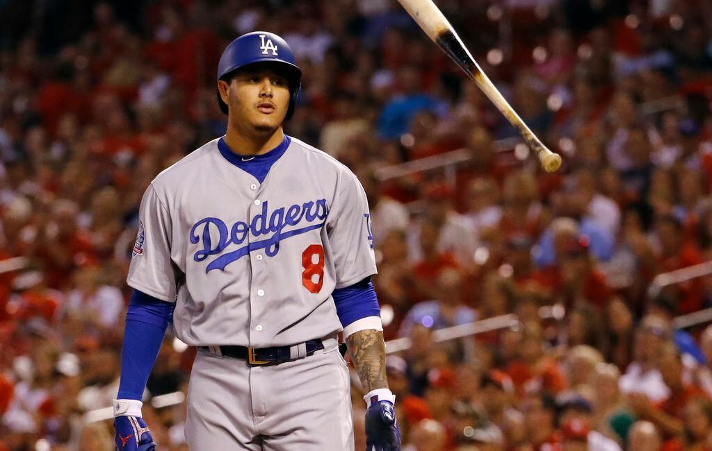 Manny Machado of the Los Angeles Dodgers during his first at bat