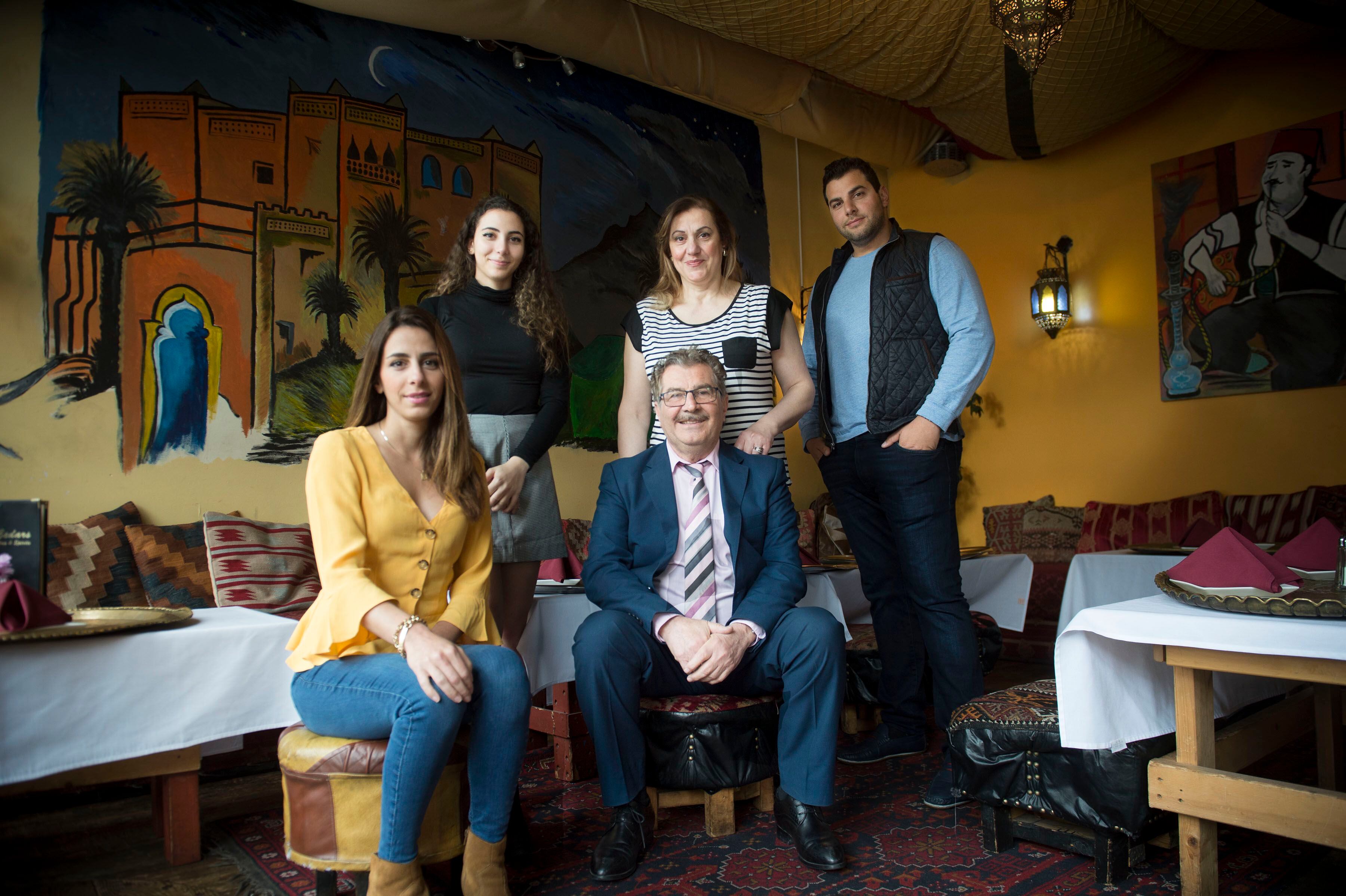 (Jeremy Harmon | The Salt Lake Tribune) Raffi Daghlian, center, is seen with his family (l-r) Rina, Karina, Marlen and Alec at their restaurant Cedars of Lebanon on Friday, May 24, 2019. The restaurant is closing after 38 years.