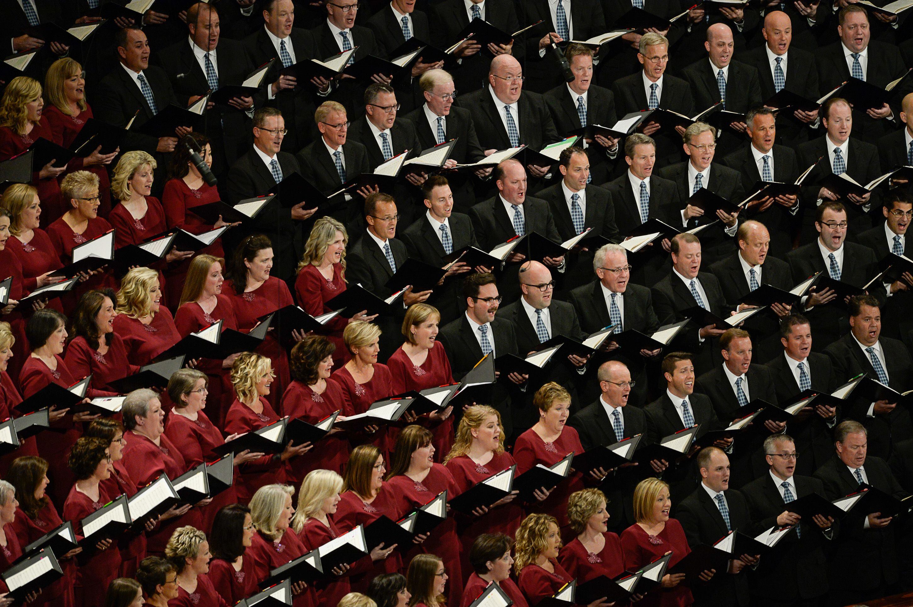 (Francisco Kjolseth | The Salt Lake Tribune) The Tabernacle Choir at Temple Square sings during the Sunday morning session of the 189th twice-annual General Conference of The Church of Jesus Christ of Latter-day Saints at the Conference Center in Salt Lake City on Sunday, Oct. 6, 2019.