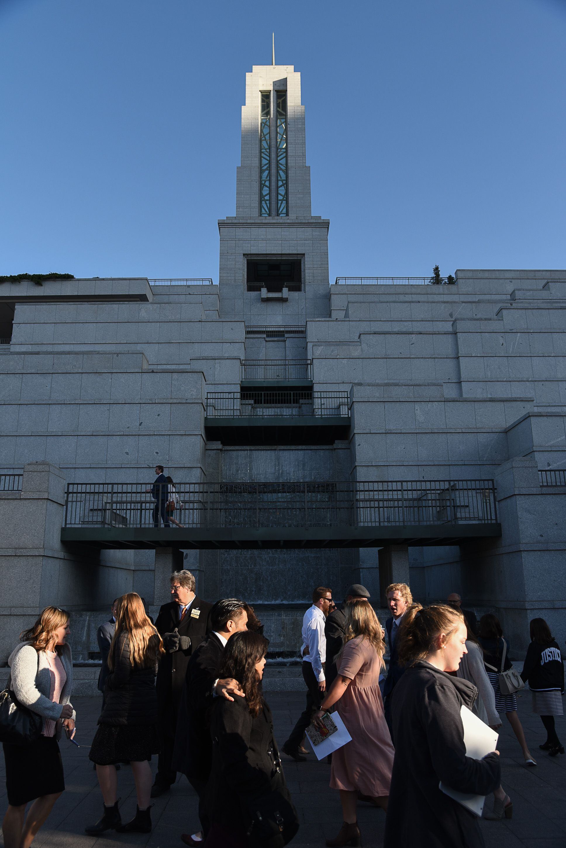 (Francisco Kjolseth | The Salt Lake Tribune) People arrive for the Sunday session of the 189th twice-annual General Conference of The Church of Jesus Christ of Latter-day Saints at the Conference Center in Salt Lake City on Sunday, Oct. 6, 2019.