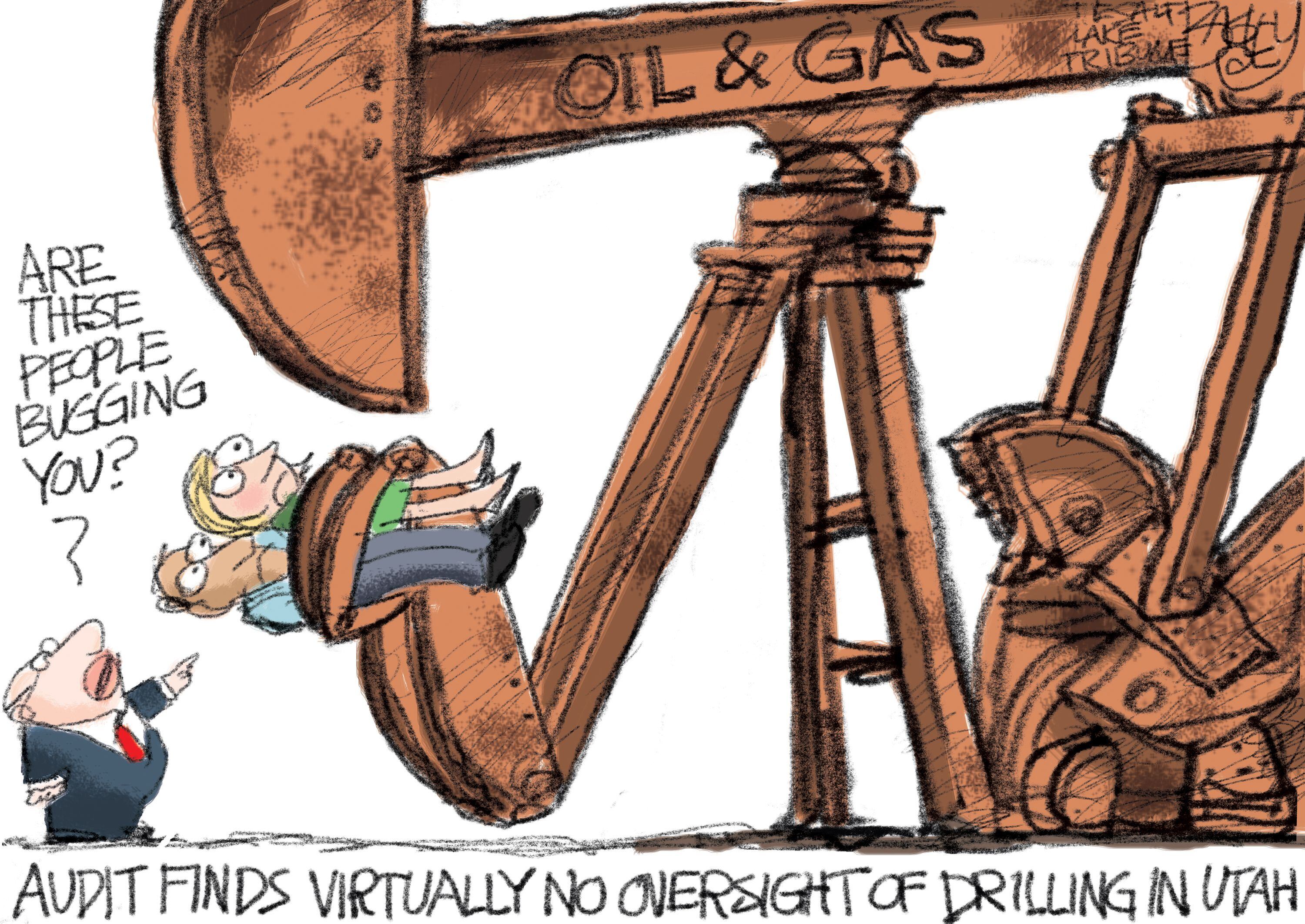 (Pat Bagley | The Salt Lake Tribune) This cartoon, titled “Prey for Oil and Gas,” appears in The Salt Lake Tribune on Thursday, Nov. 21, 2019.