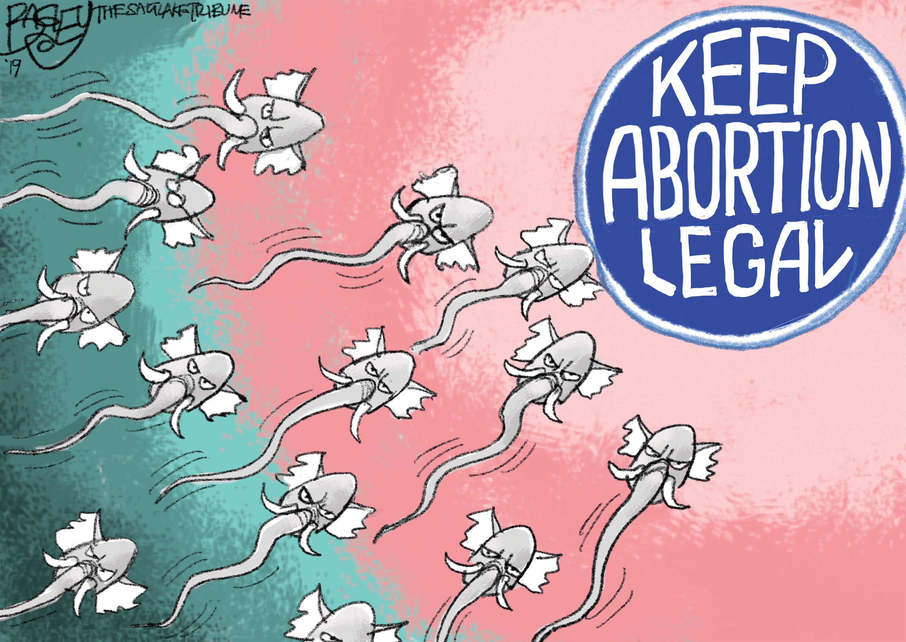 (Pat Bagley | The Salt Lake Tribune) This cartoon, titled “Seminal Alabama Abortion Bill,” appears in the Salt Lake Tribune on Thursday, May 16, 2019.