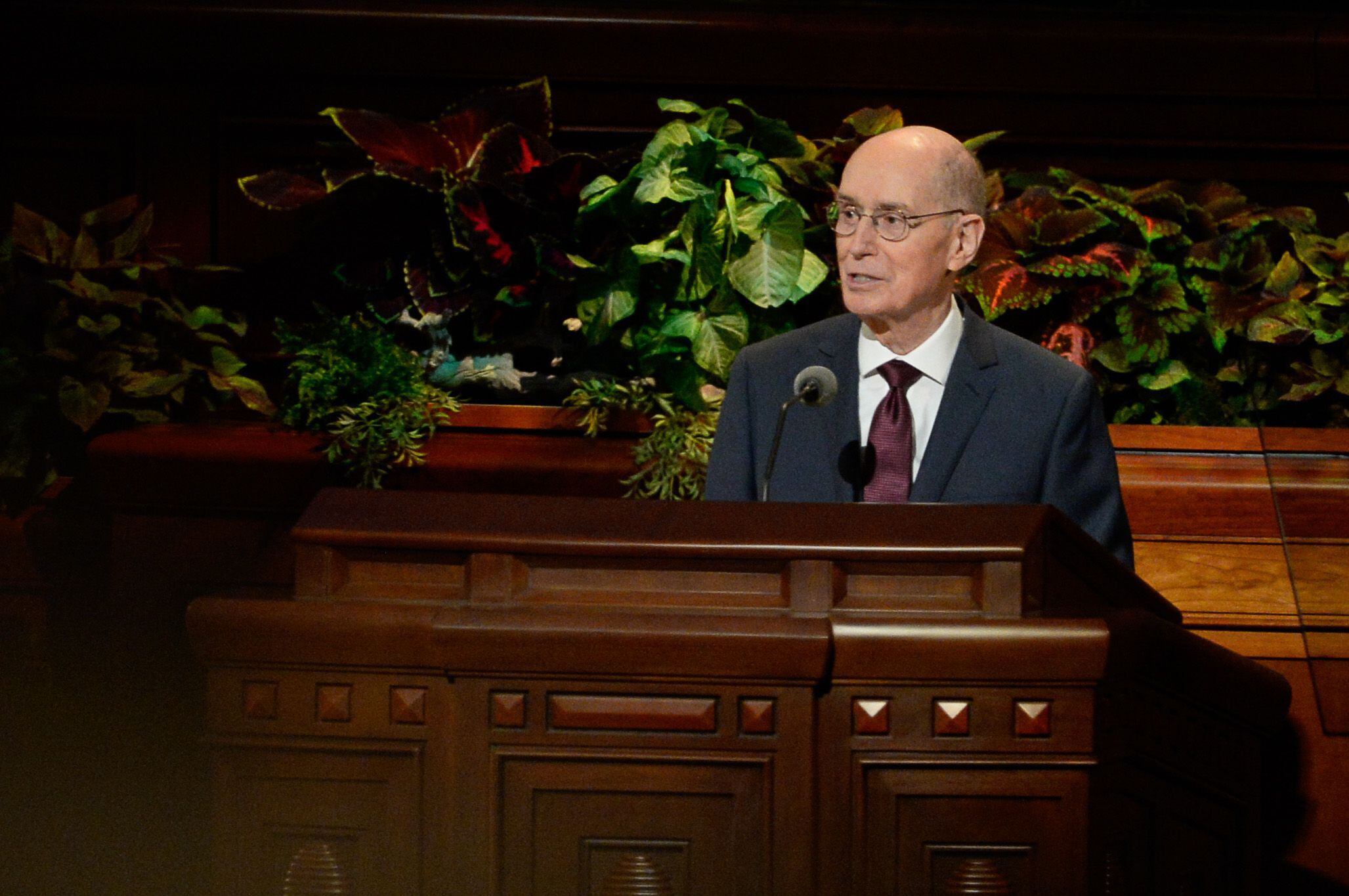 (Francisco Kjolseth | The Salt Lake Tribune) Henry B. Eyring, second counselor in the First Presidency speaks to those gathered for the Sunday afternoon session of the 189th twice-annual General Conference of The Church of Jesus Christ of Latter-day Saints at the Conference Center in Salt Lake City on Sunday, Oct. 6, 2019.