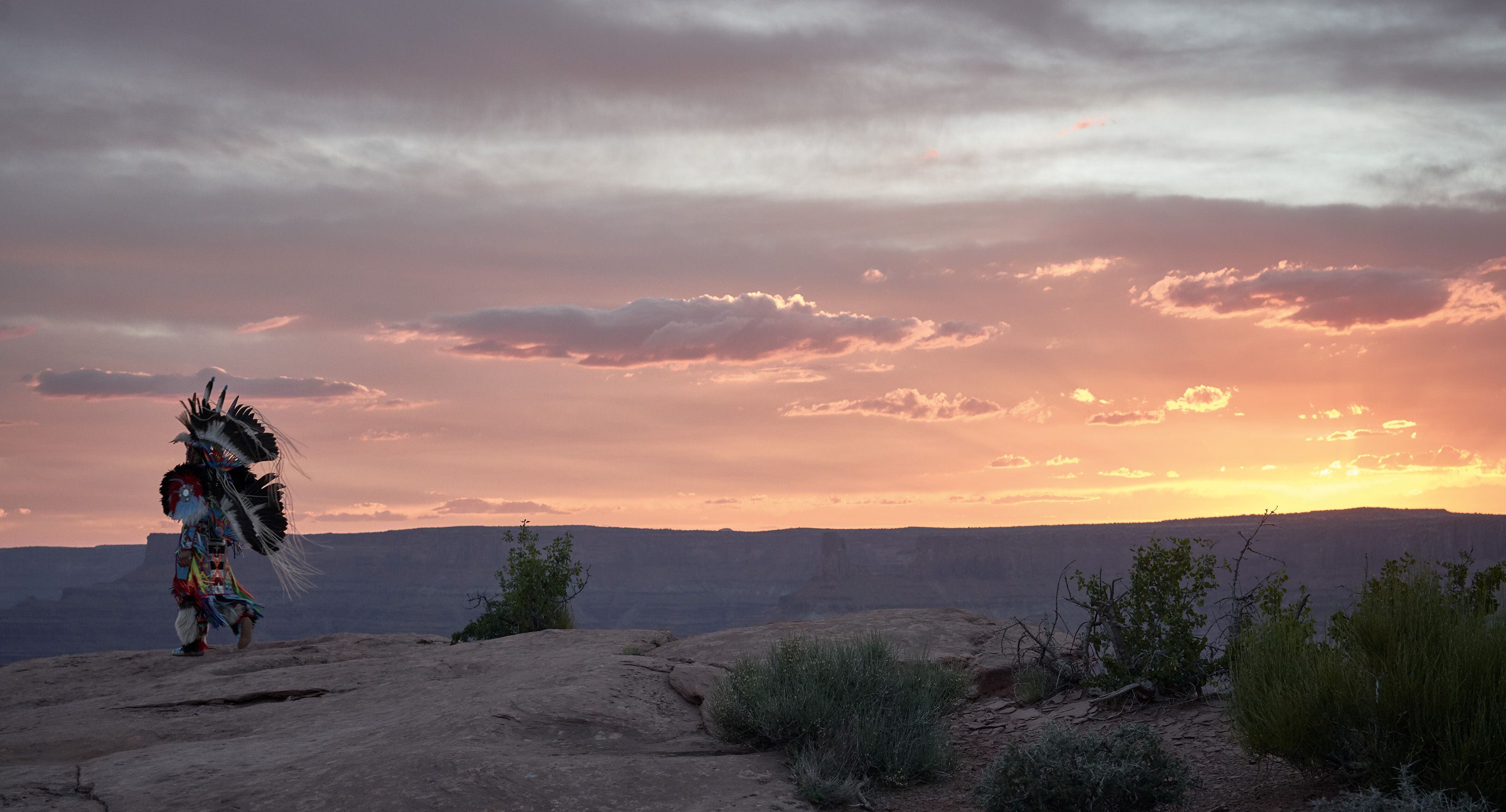 (Image courtesy Parfums Christian Dior) Dancer Canku One Star, a member of the Rosebud Sioux tribe, performs in a commercial for Christian Dior's men's fragrance Sauvage, filmed in southeast Utah.