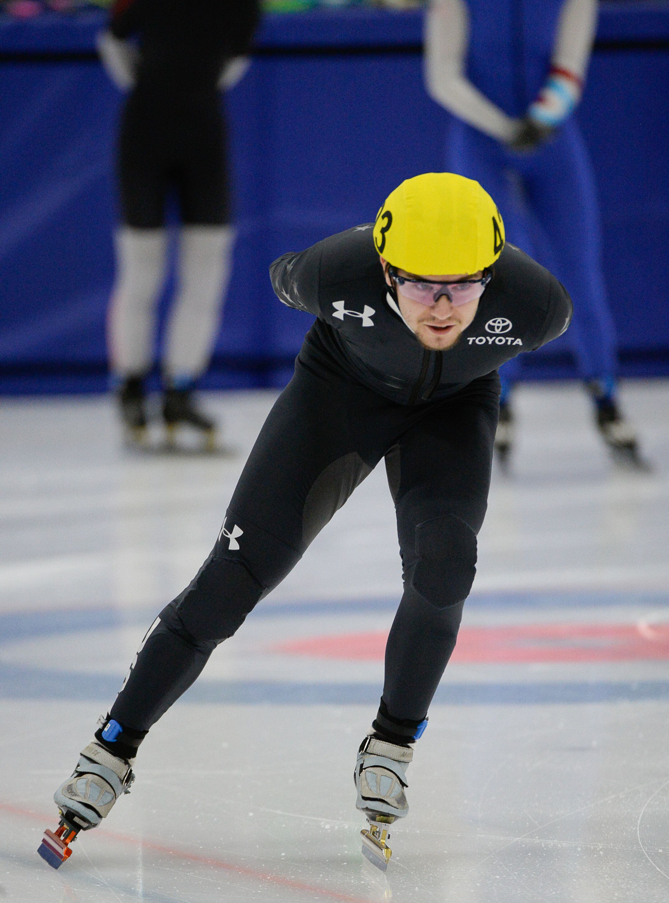 (Francisco Kjolseth | The Salt Lake Tribune) Ryan Pivirotto warms up for a 2000 meter mixed semifinal relay race as part of the U.S. Short Track Speedskating championships on Friday, Jan. 3, 2020, at the Utah Olympic Oval in Kearns.