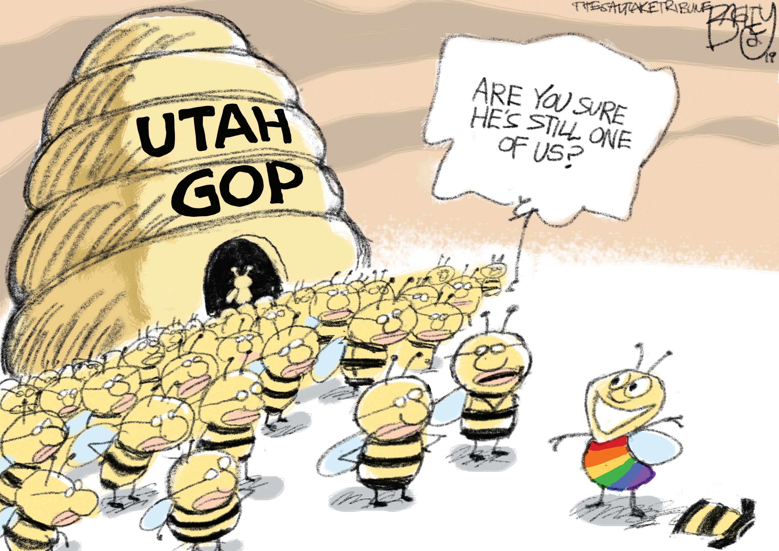 (Pat Bagley | The Salt Lake Tribune) This cartoon, titled “Utah LGBeeTQ,” appears in the Salt Lake Tribune on Friday, May 24, 2019.