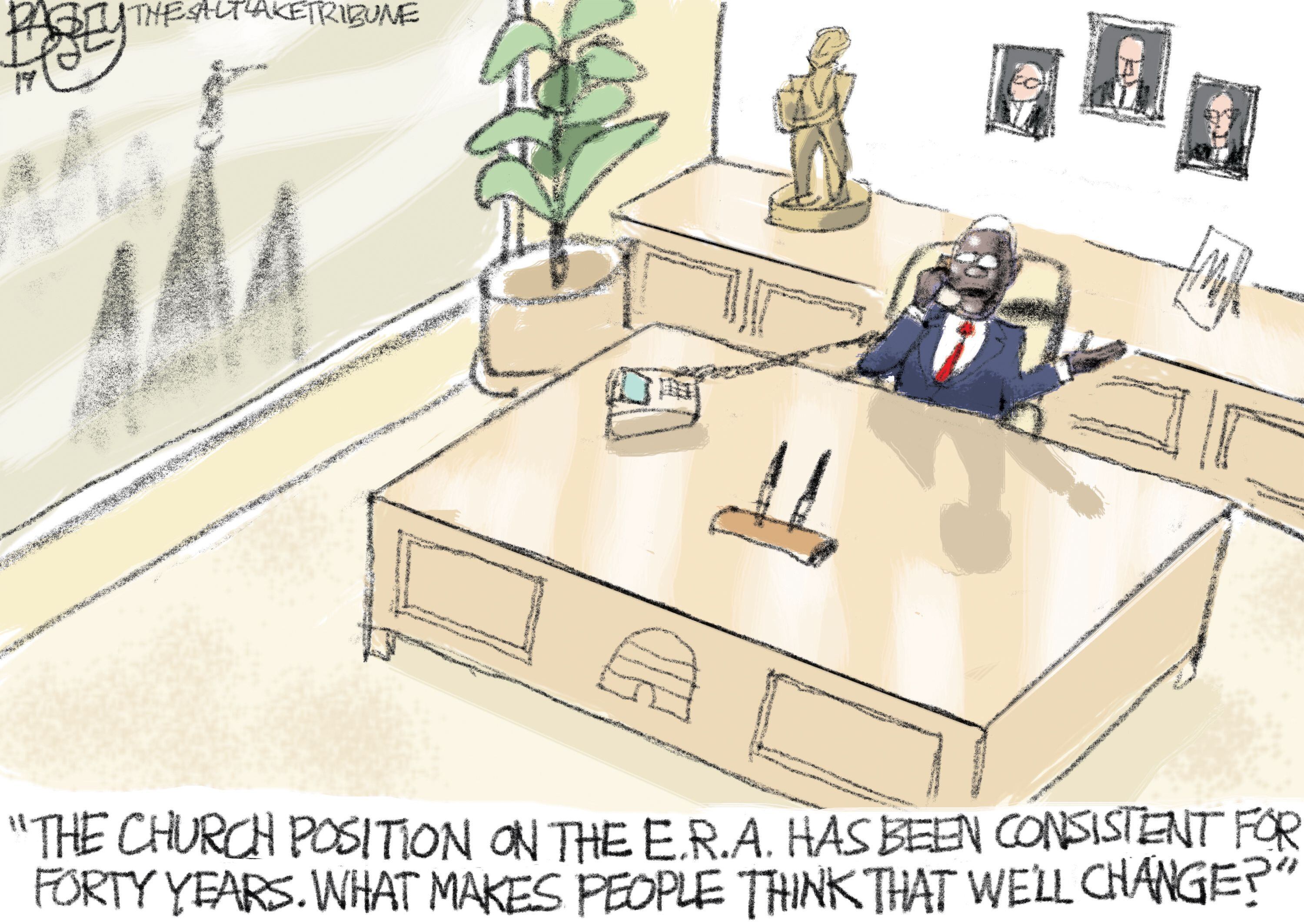 (Pat Bagley | The Salt Lake Tribune) This cartoon, titled "Eternal and Unchanging," appears in The Salt Lake Tribune on Friday, Dec. 6, 2019.