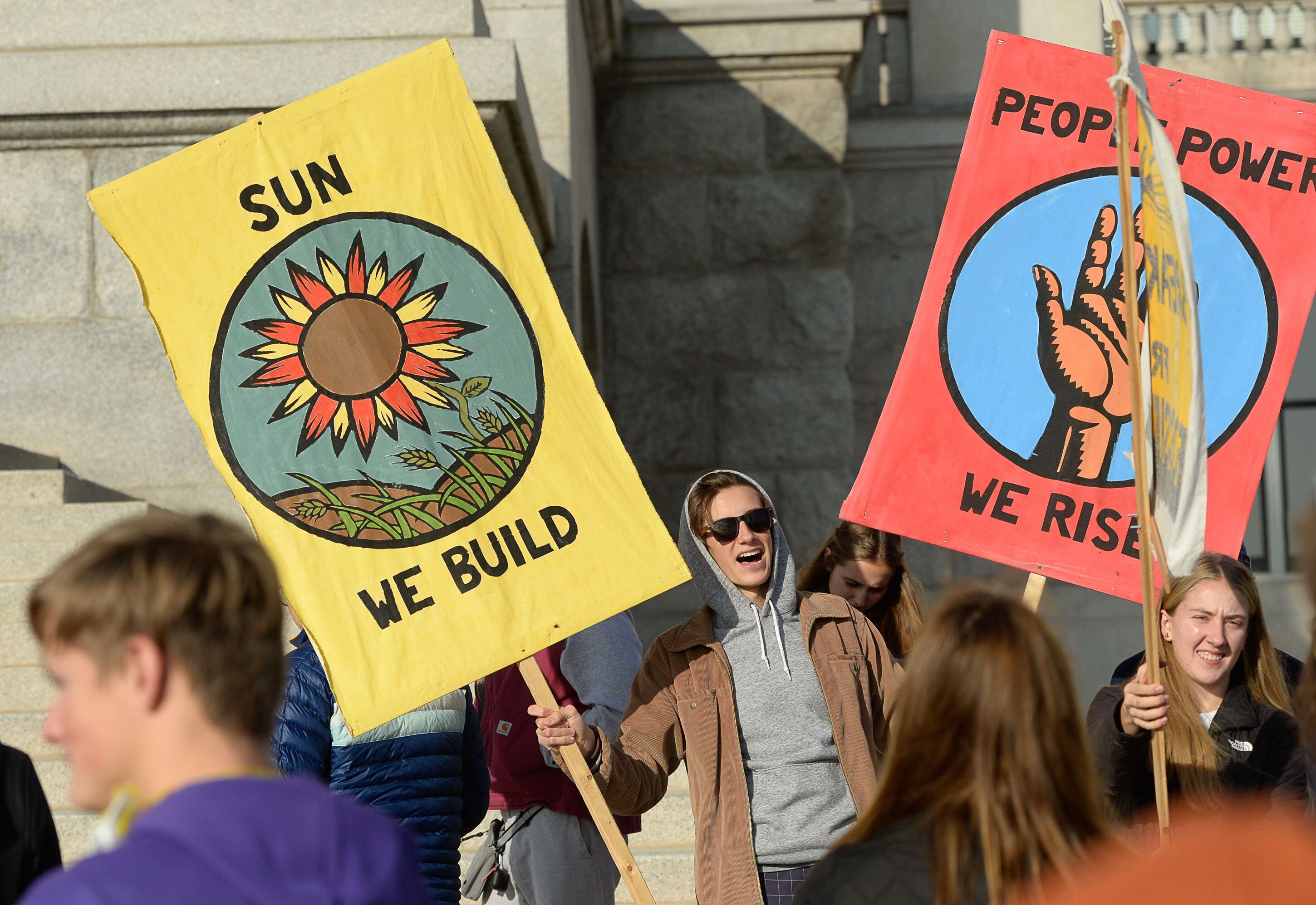 (Francisco Kjolseth | The Salt Lake Tribune) Andoni Telonidis of West High joins the protest for climate action as Fridays For Future, Utah Youth Environmental Solutions, and partners strike in opposition to UtahÕs final oil and gas lease sale of 2019 that will auction off public lands and further fossil fuel development during a rally on the steps of the Utah Capitol on Friday, Dec. 6, 2019.