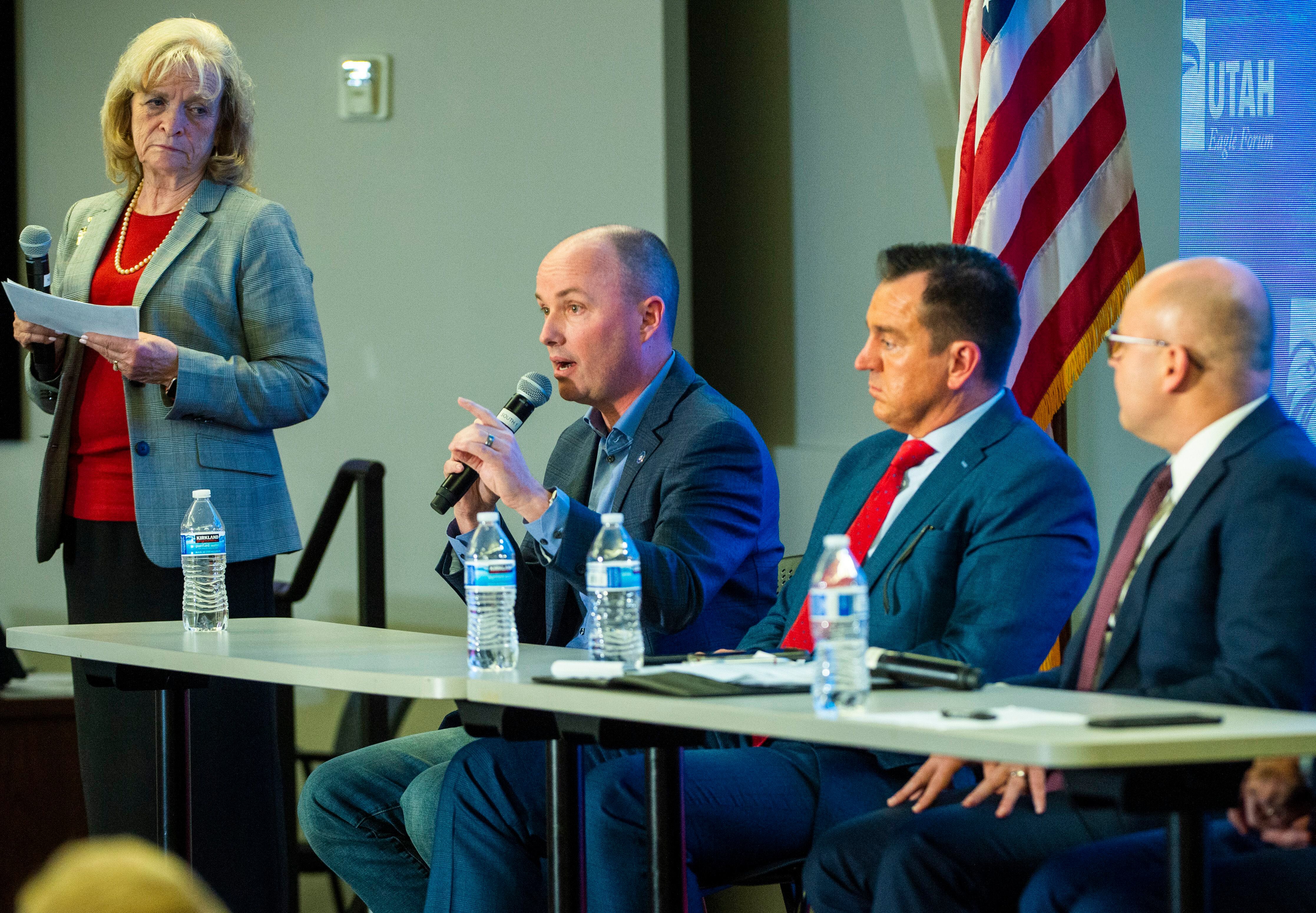 (Rick Egan | The Salt Lake Tribune) Spencer Cox answers a question during a Panel of Gubernatorial Candidates, at the annual Utah Eagle Forum Convention, in Sandy, Saturday, Jan. 11, 2020.