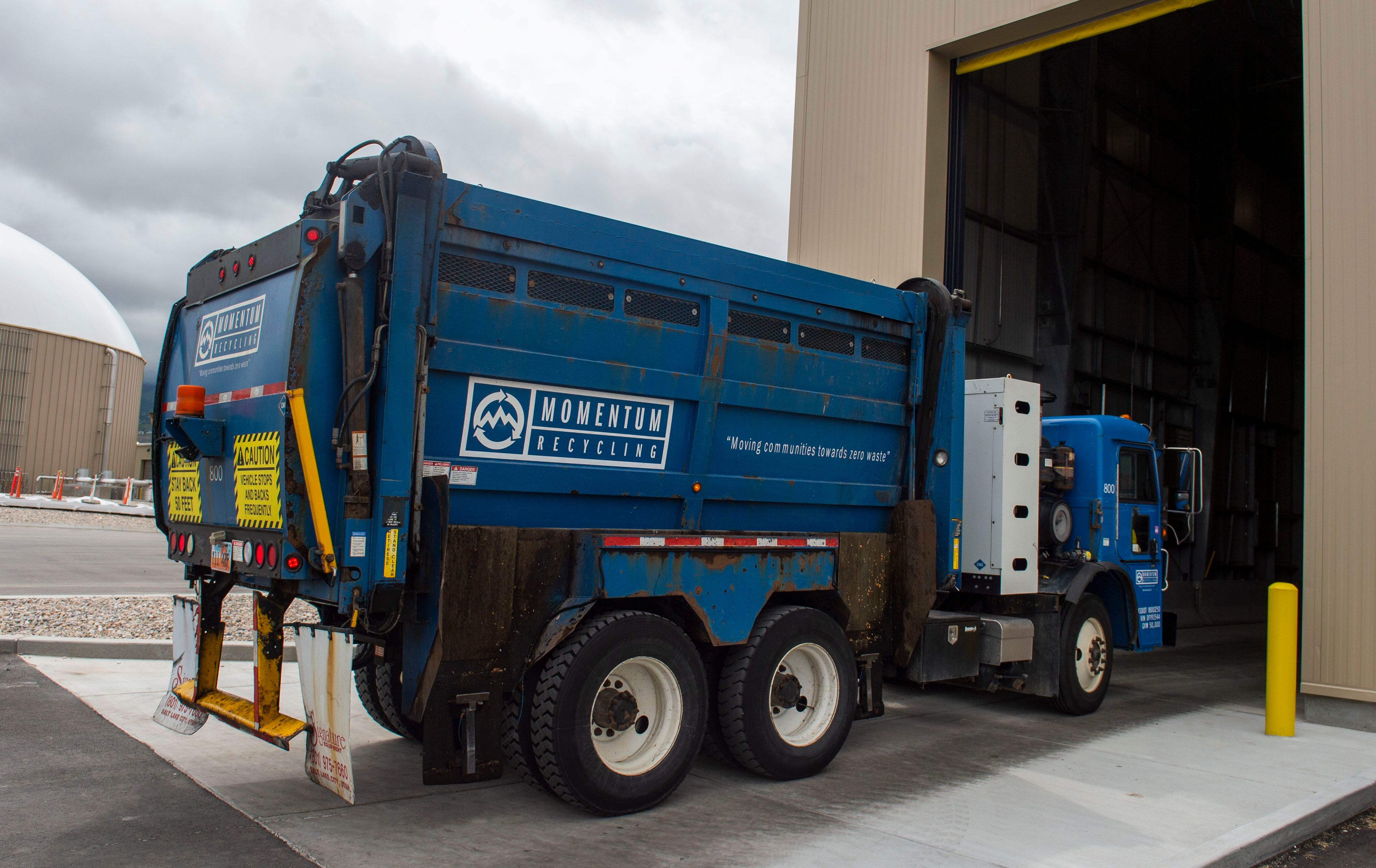 (Rick Egan | The Salt Lake Tribune) A truck filled with food waste from Momentum recycling enters Wasatch Resource Recovery in North Salt Lake. Friday, May 24, 2019.