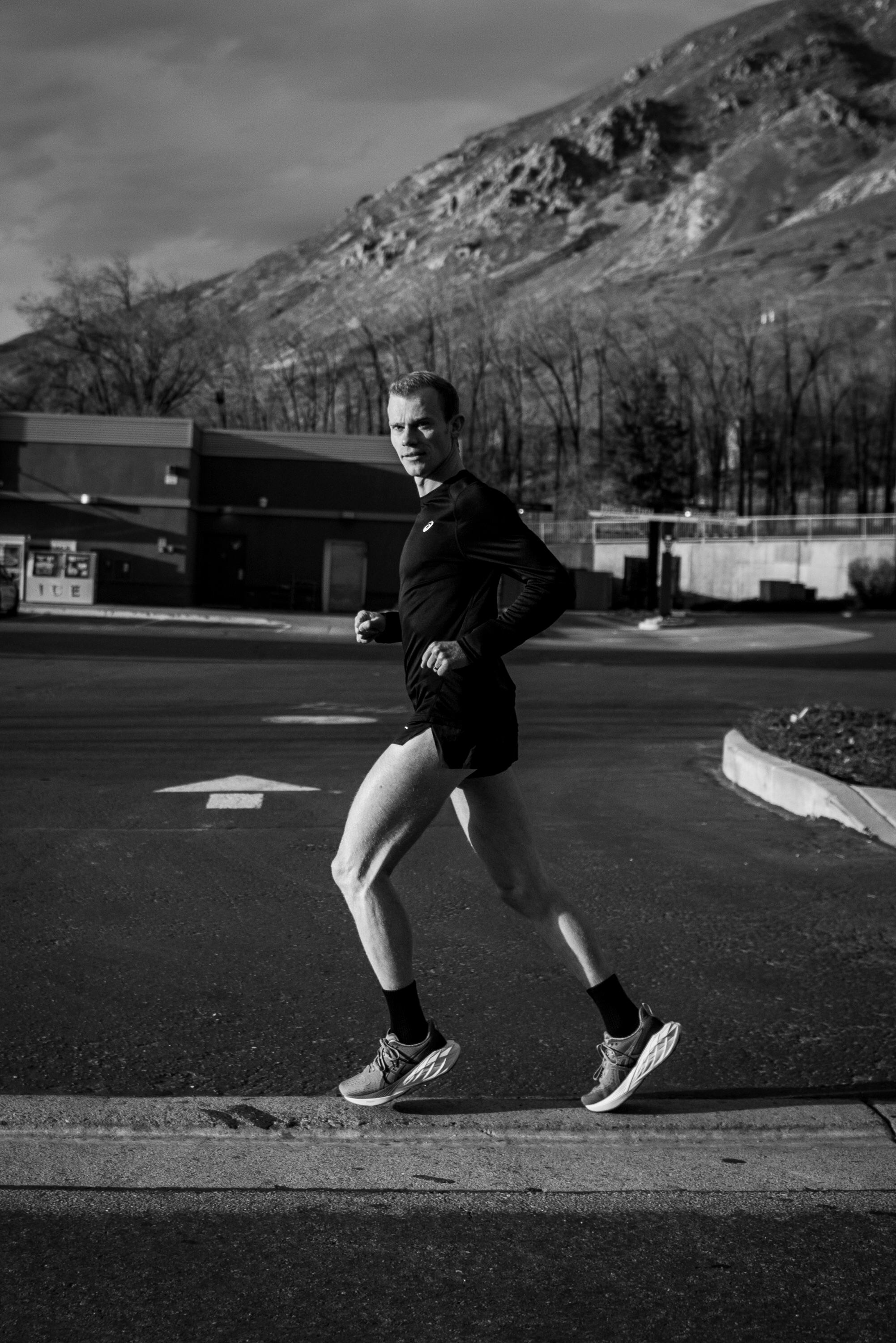 (Russel Daniels | The New York Times) Clayton Young runs in Springville, Utah, March 11, 2024. Young and his close friend, Conner Mantz, ran more than 10,000 miles together Ñ then they both vied for a place in the marathon at the Paris Olympics.