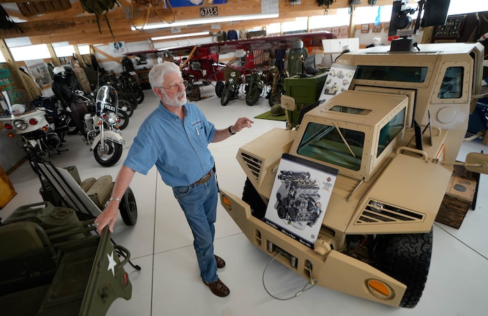 (Francisco Kjolseth  | The Salt Lake Tribune) Russell Baker, curator and chairman of the Richard W. Erickson Foundation Power Show & Museum, talks about the unique military vehicles on display at the museum on Tuesday, Aug. 6, 2024.